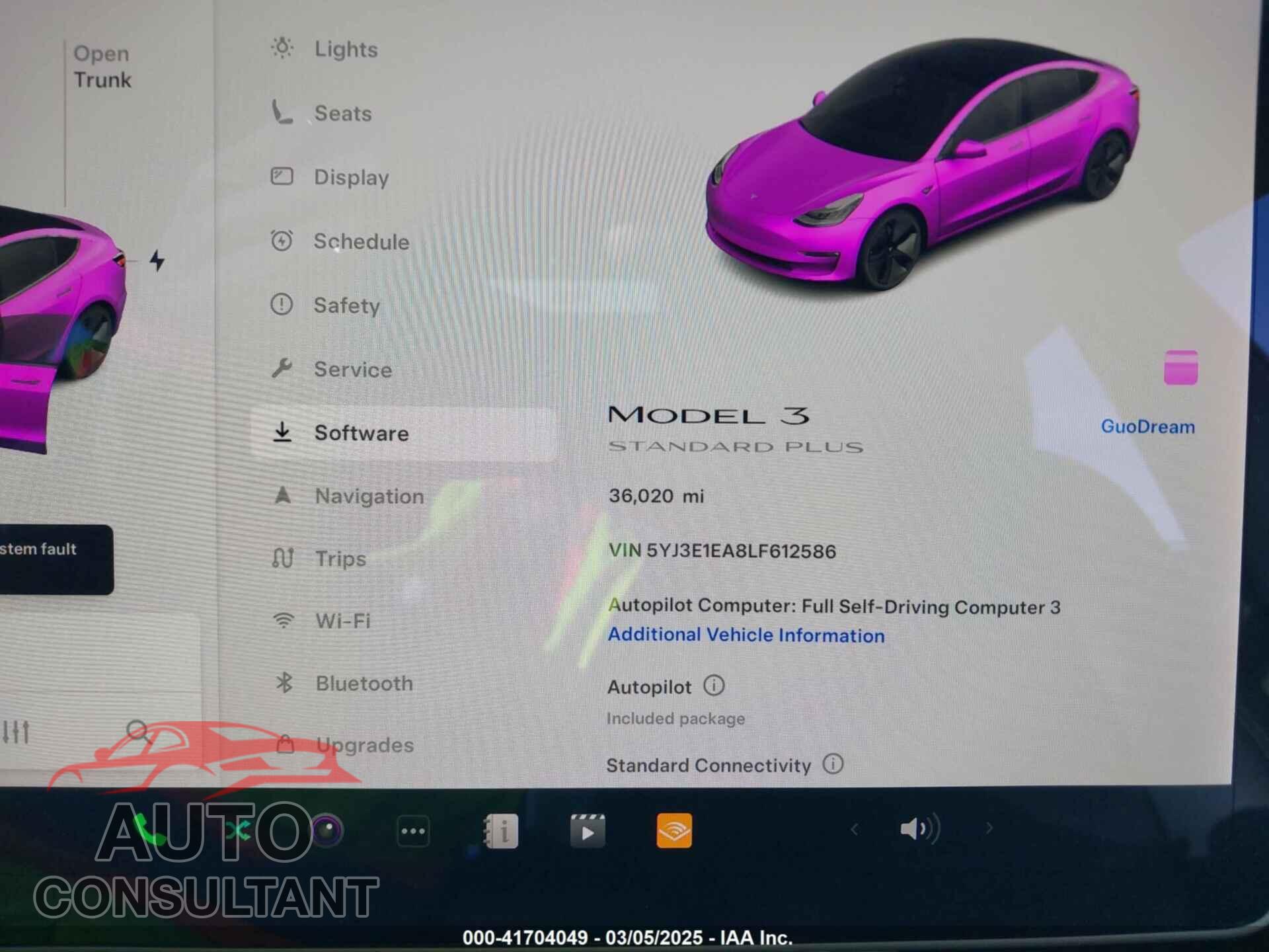 TESLA MODEL 3 2020 - 5YJ3E1EA8LF612586