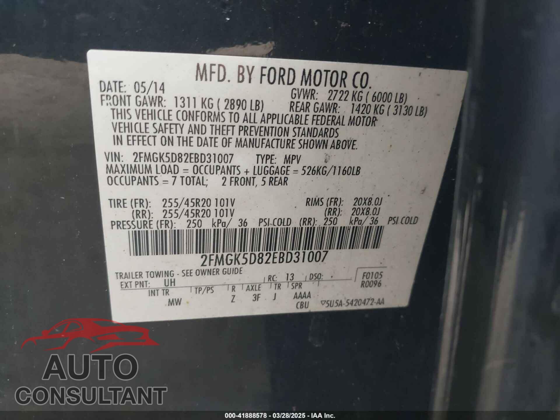 FORD FLEX 2014 - 2FMGK5D82EBD31007