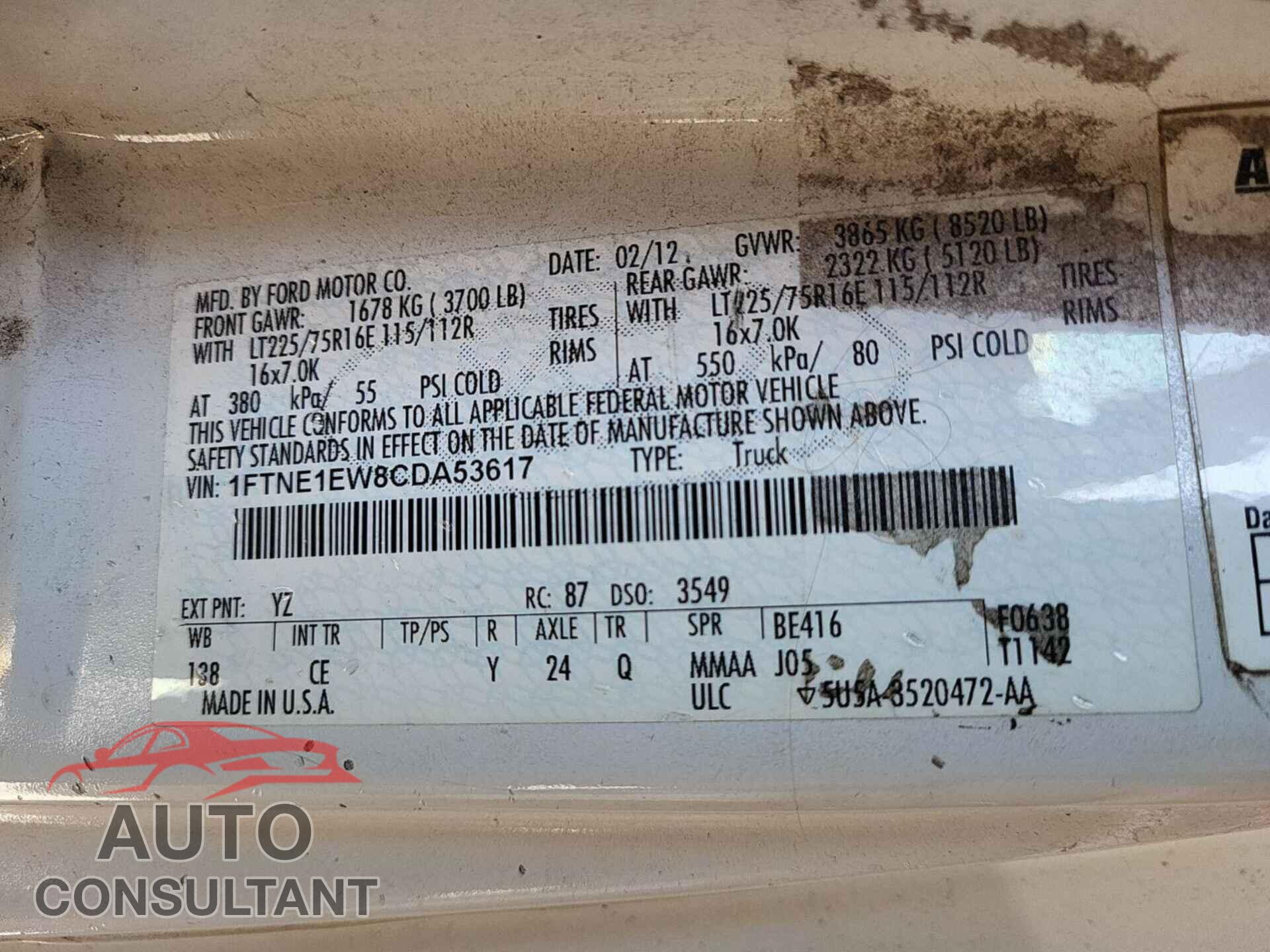 FORD ECONOLINE 2012 - 1FTNE1EW8CDA53617