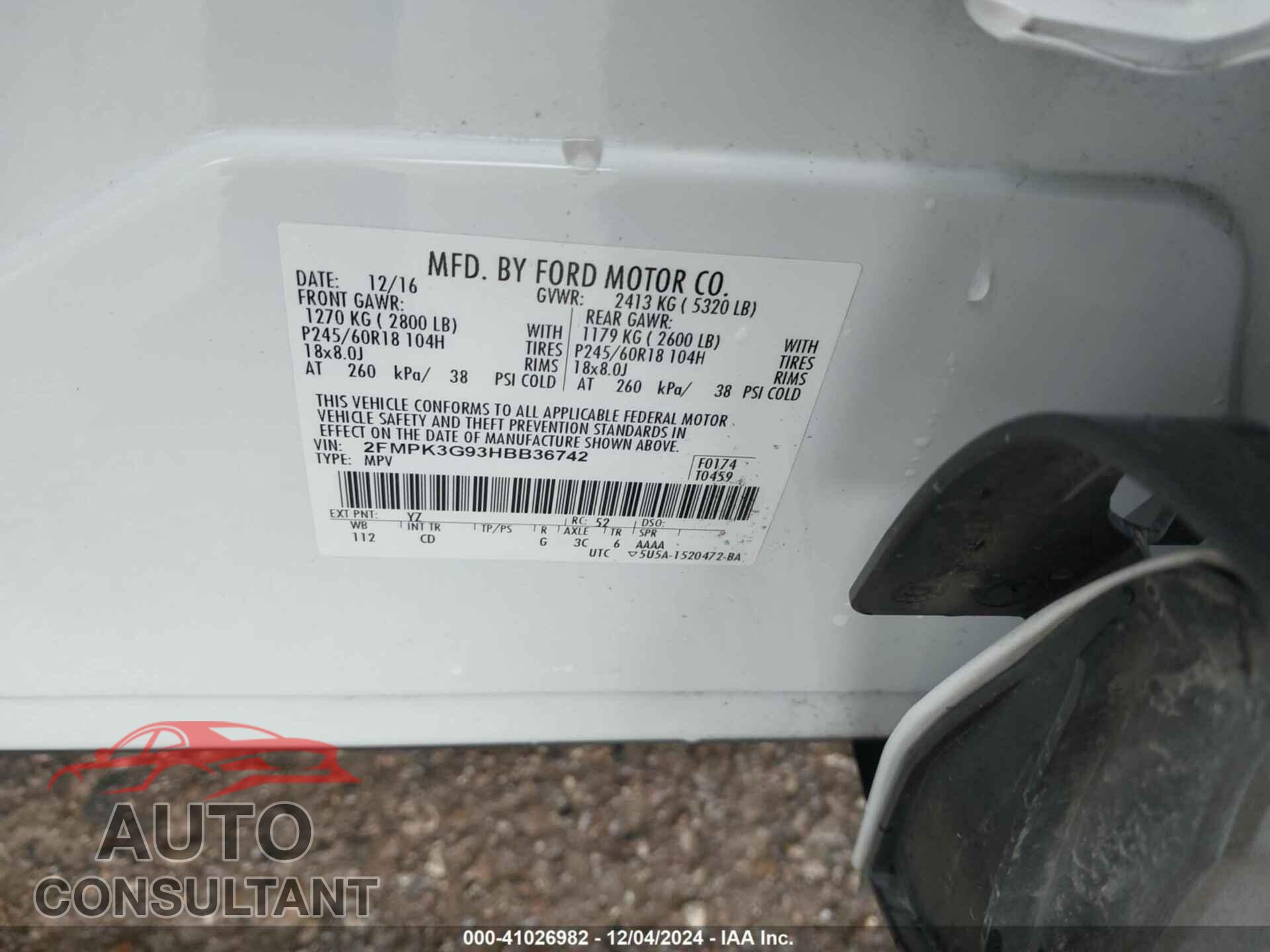 FORD EDGE 2017 - 2FMPK3G93HBB36742