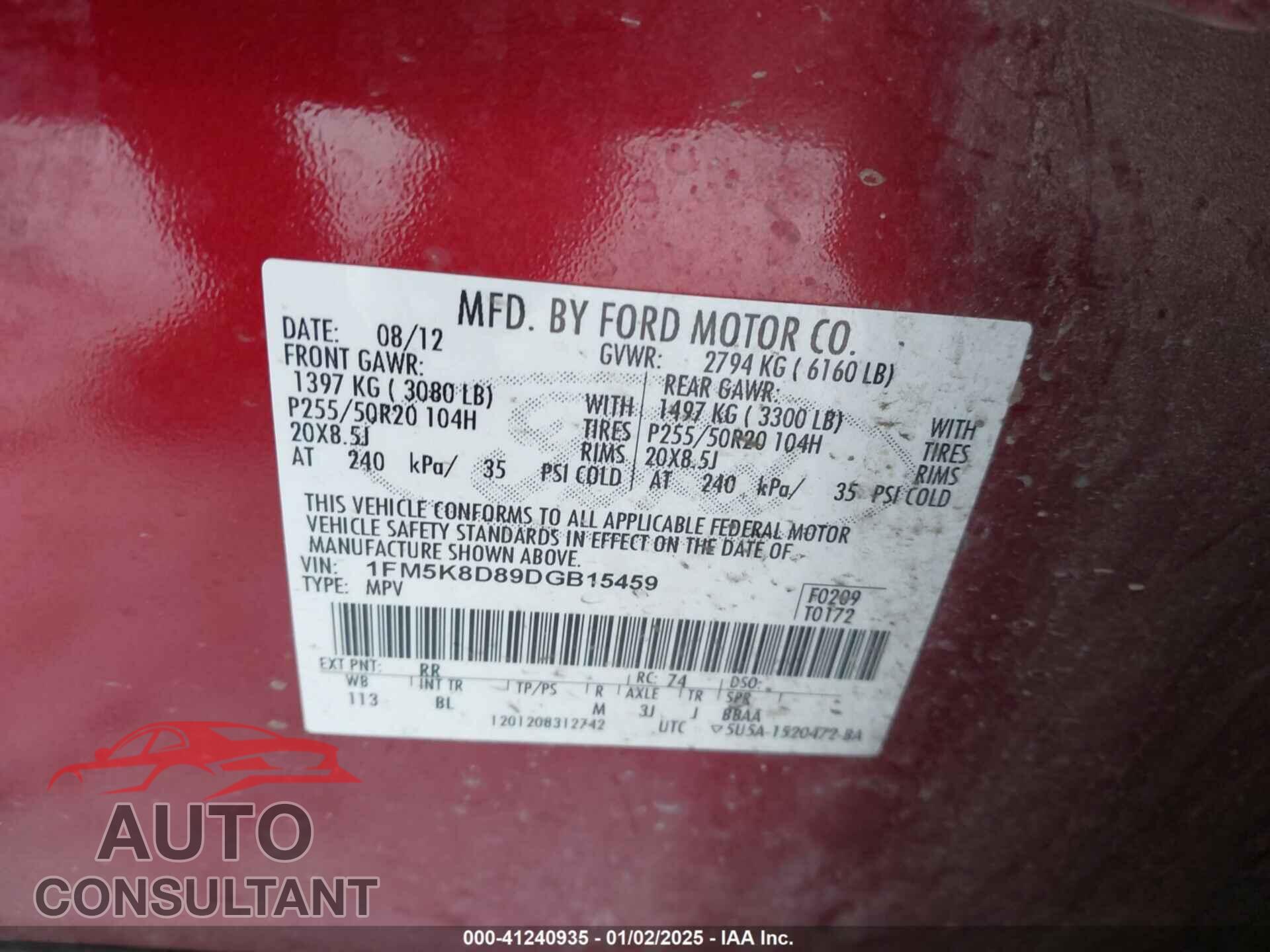 FORD EXPLORER 2013 - 1FM5K8D89DGB15459