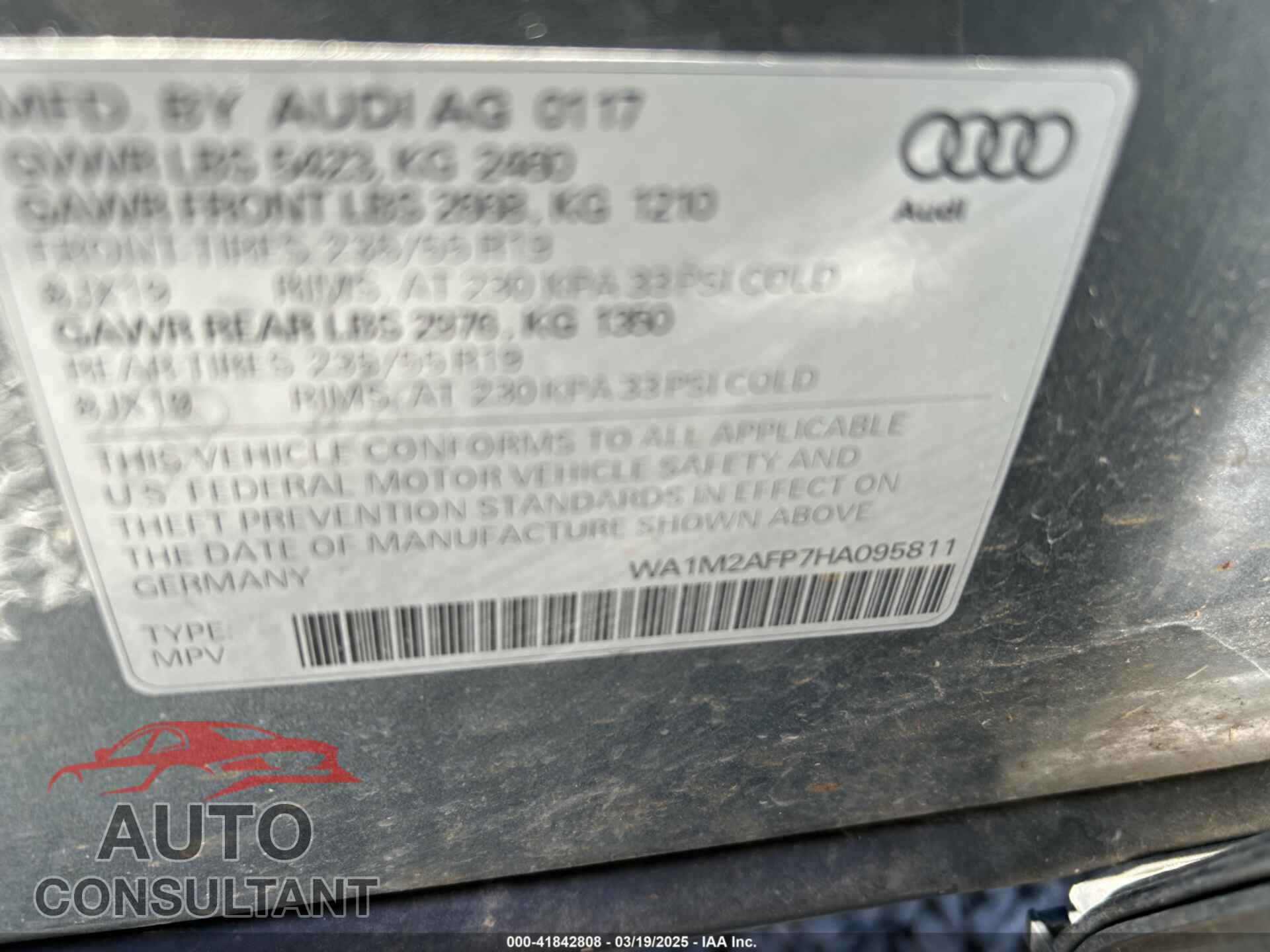 AUDI Q5 2017 - WA1M2AFP7HA095811