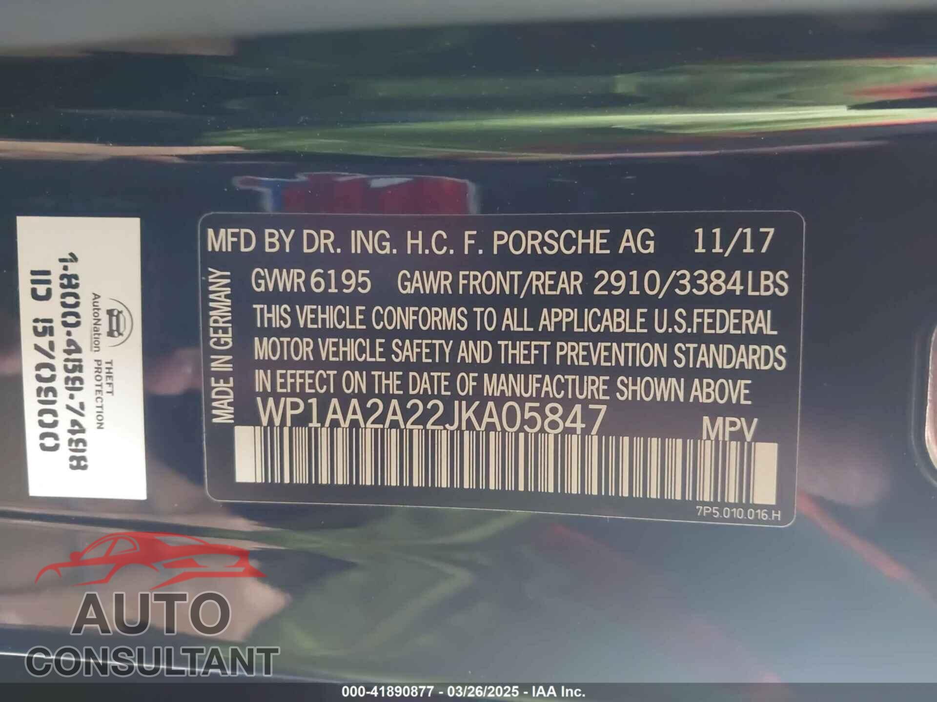 PORSCHE CAYENNE 2018 - WP1AA2A22JKA05847