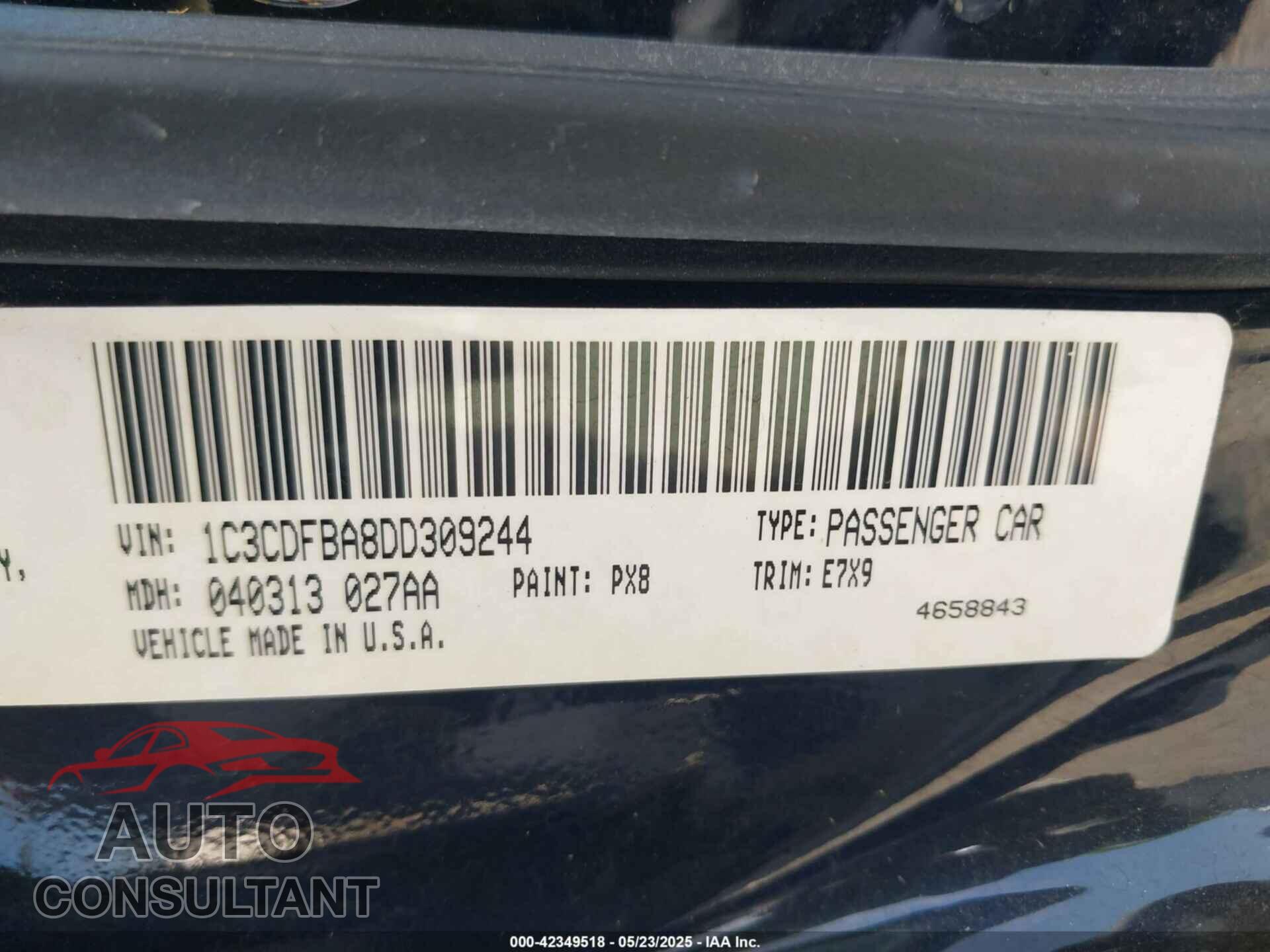 DODGE DART 2013 - 1C3CDFBA8DD309244
