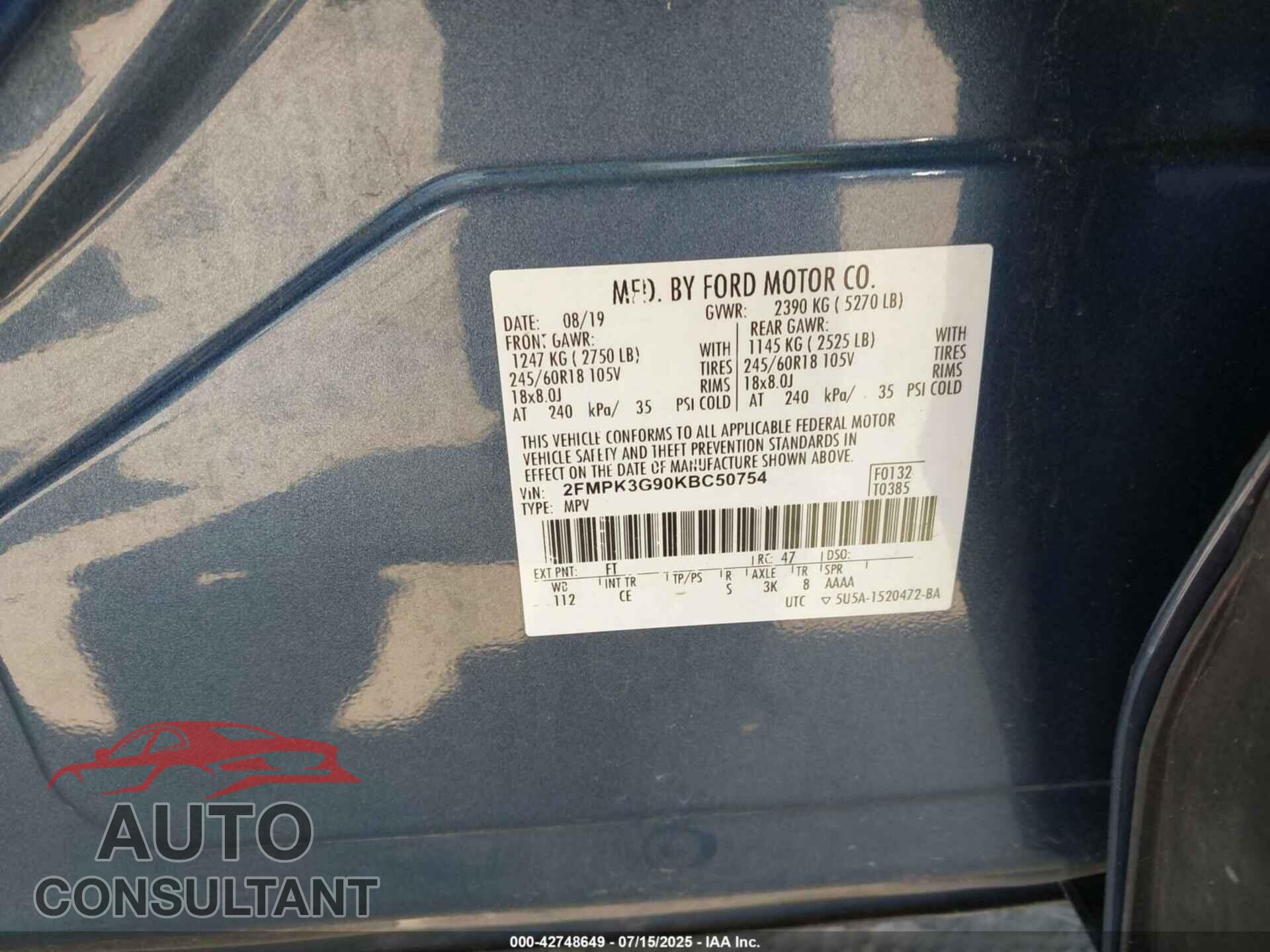 FORD EDGE 2019 - 2FMPK3G90KBC50754