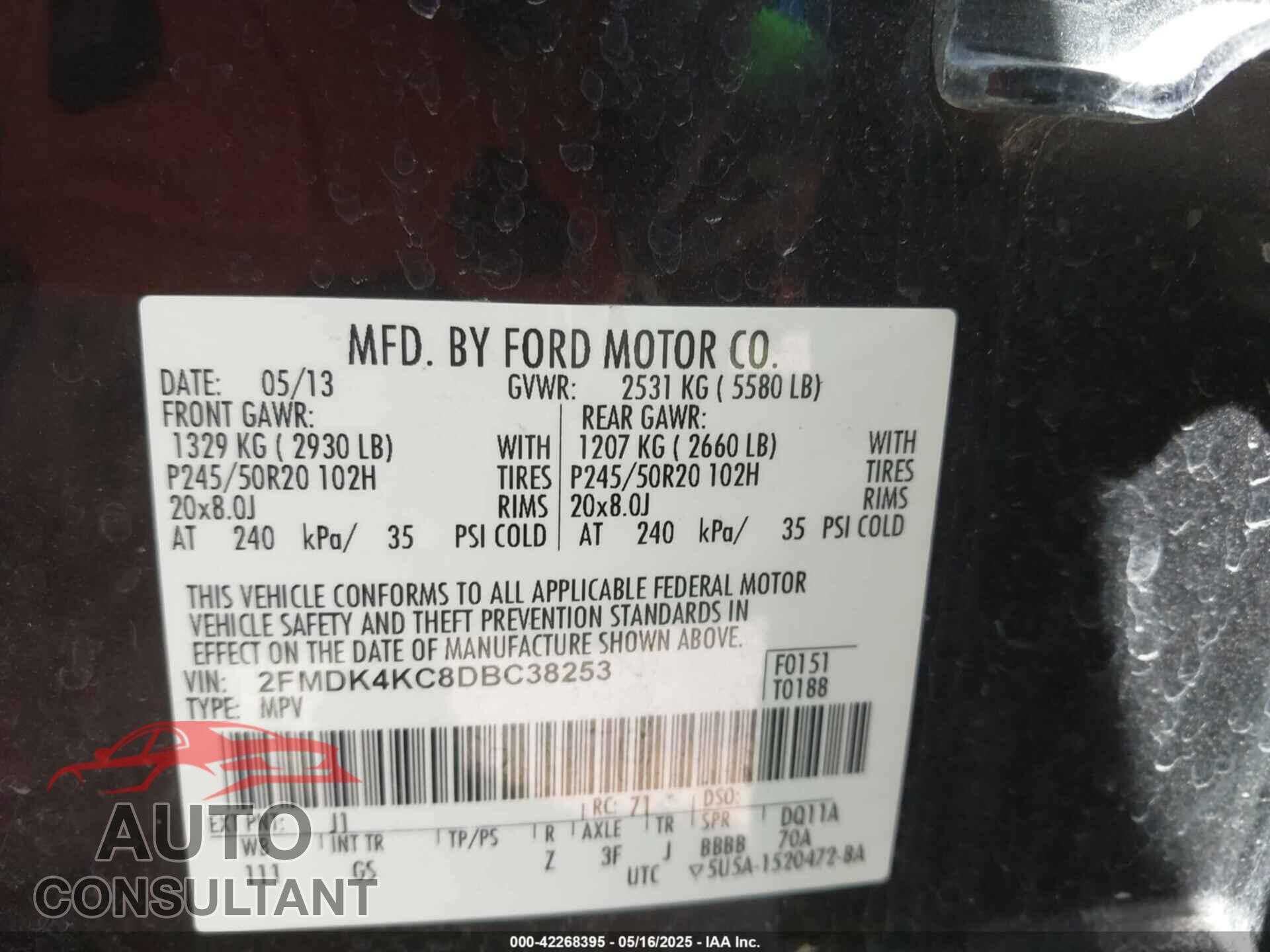 FORD EDGE 2013 - 2FMDK4KC8DBC38253