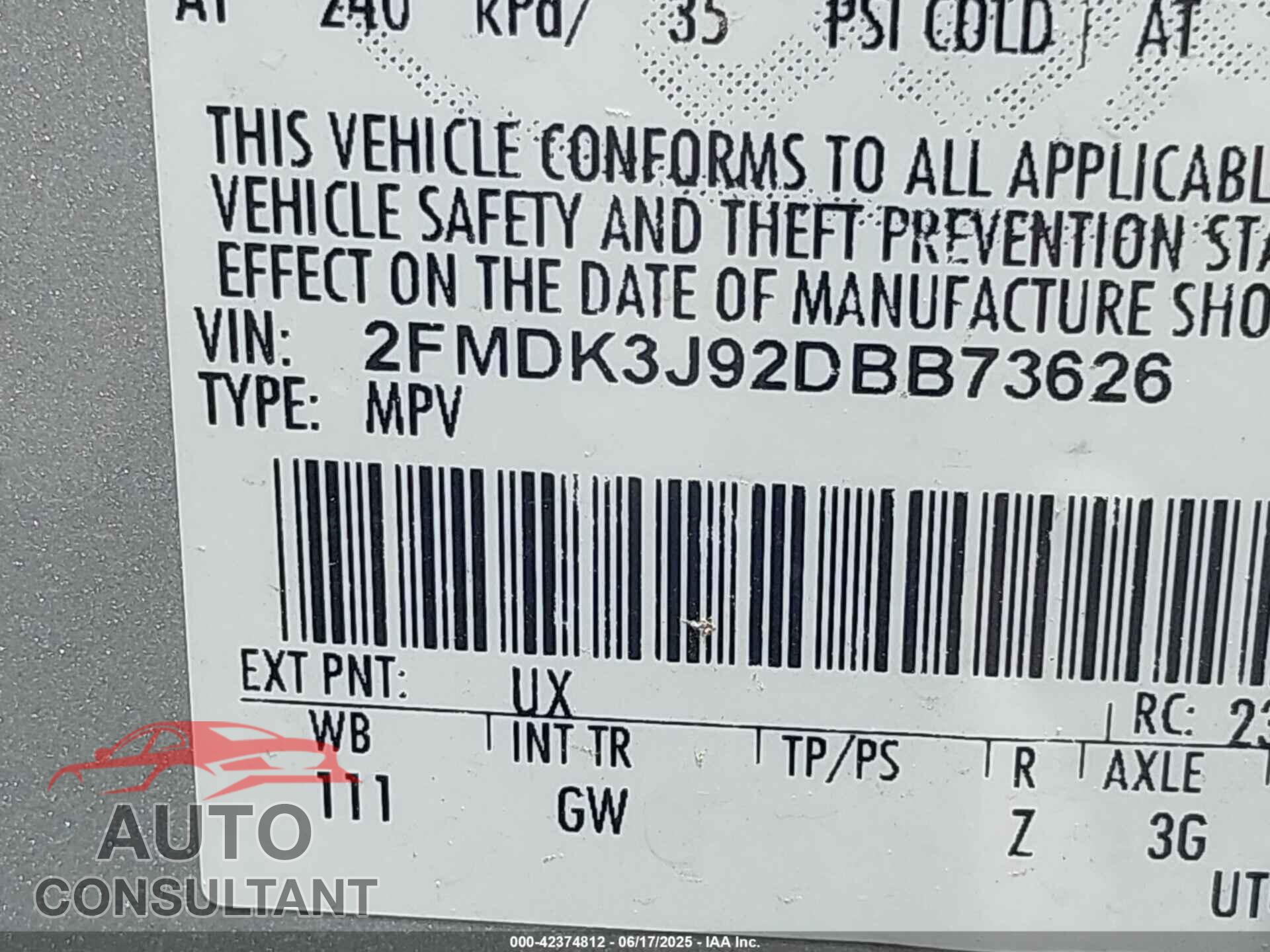 FORD EDGE 2013 - 2FMDK3J92DBB73626