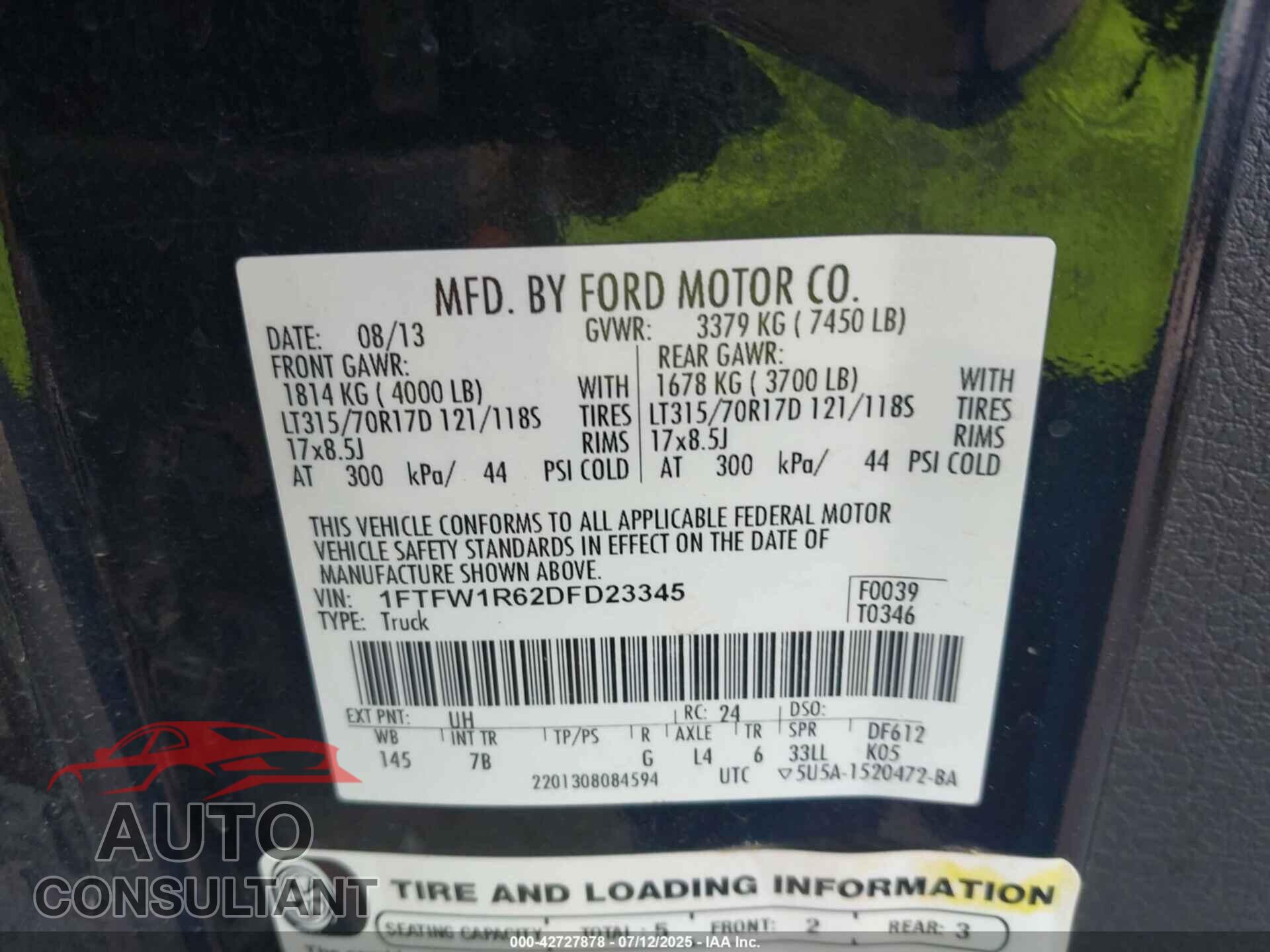 FORD F-150 2013 - 1FTFW1R62DFD23345