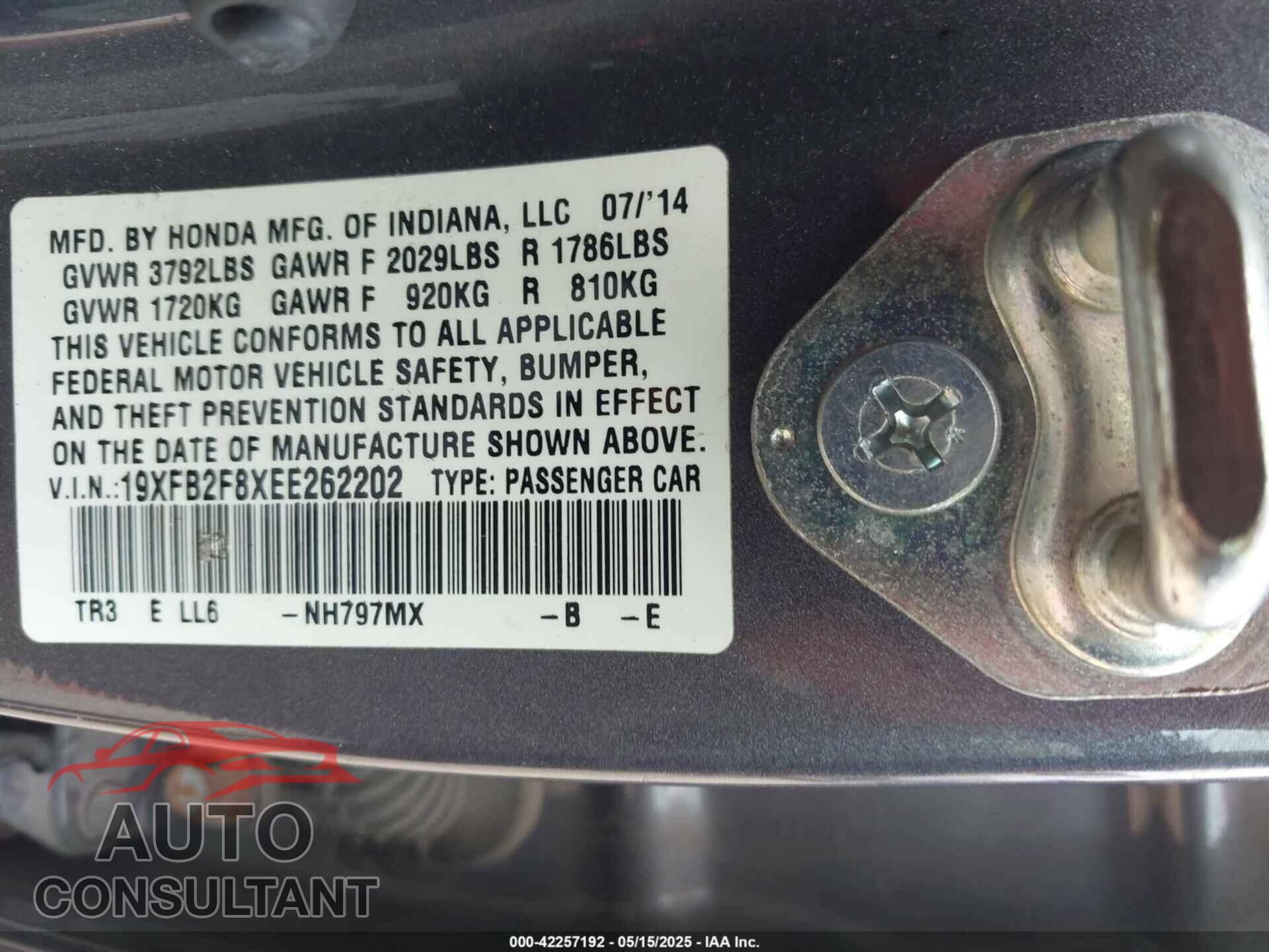 HONDA CIVIC 2014 - 19XFB2F8XEE262202