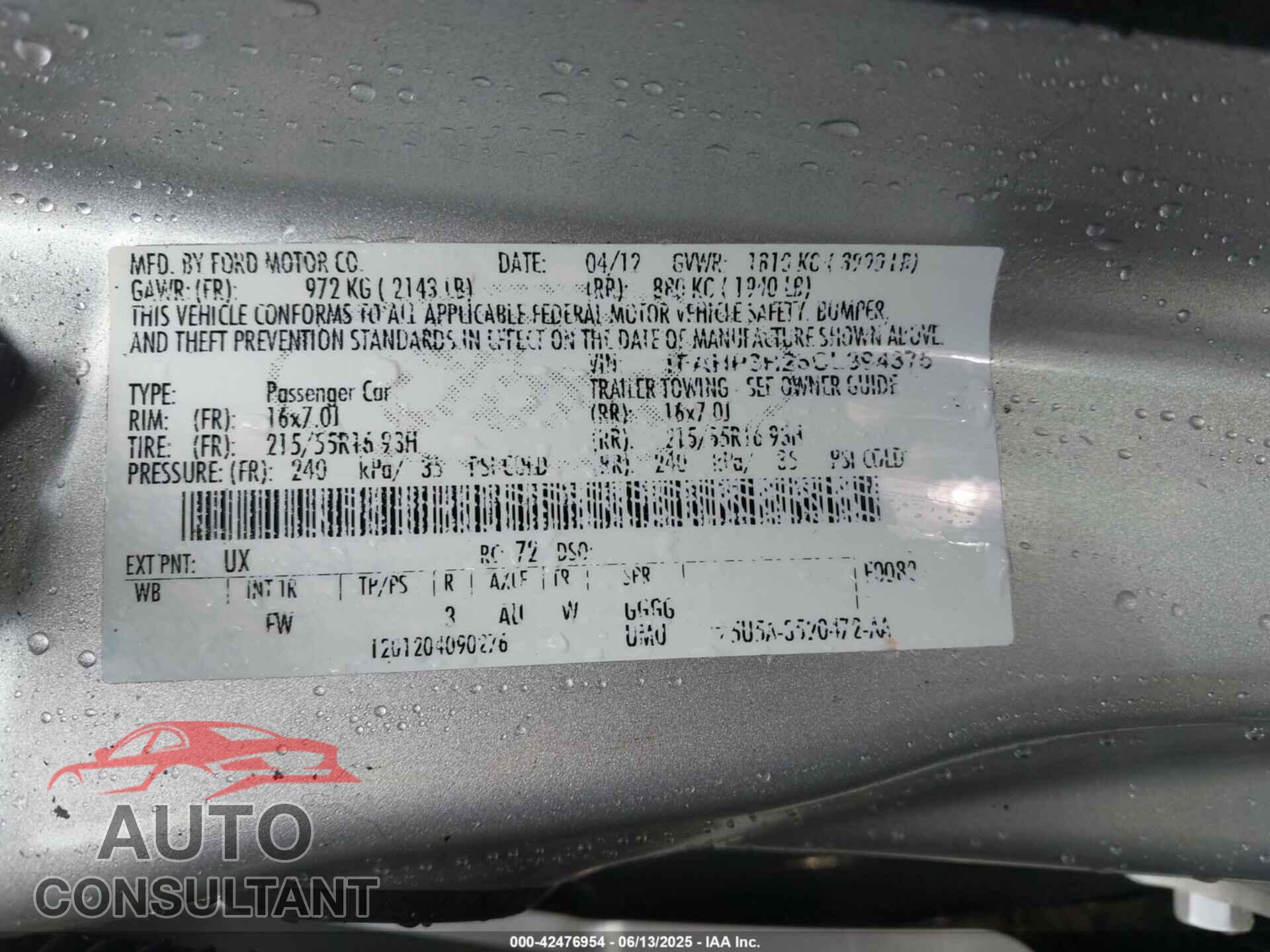 FORD FOCUS 2012 - 1FAHP3H26CL394375