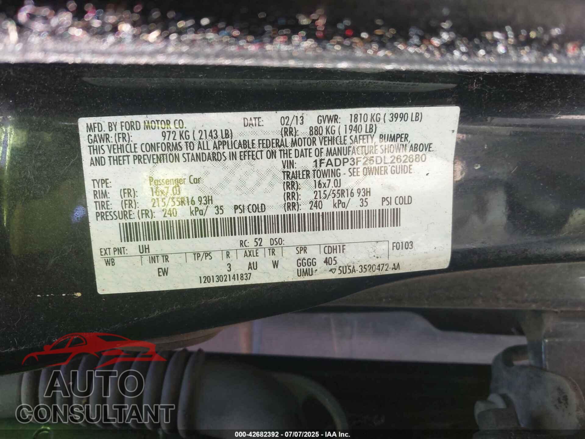FORD FOCUS 2013 - 1FADP3F25DL262680