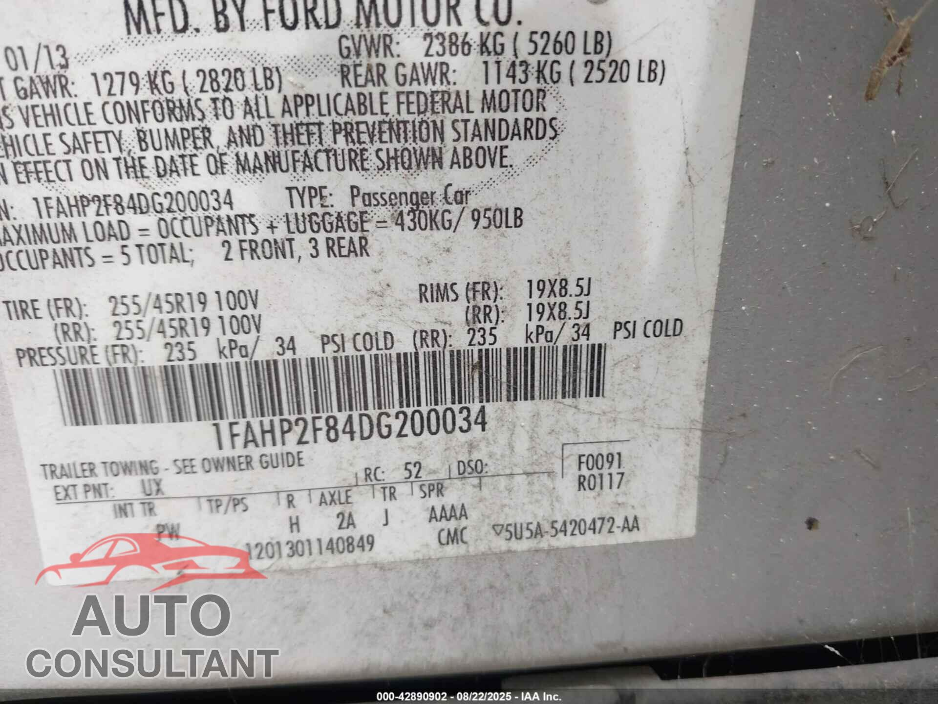 FORD TAURUS 2013 - 1FAHP2F84DG200034