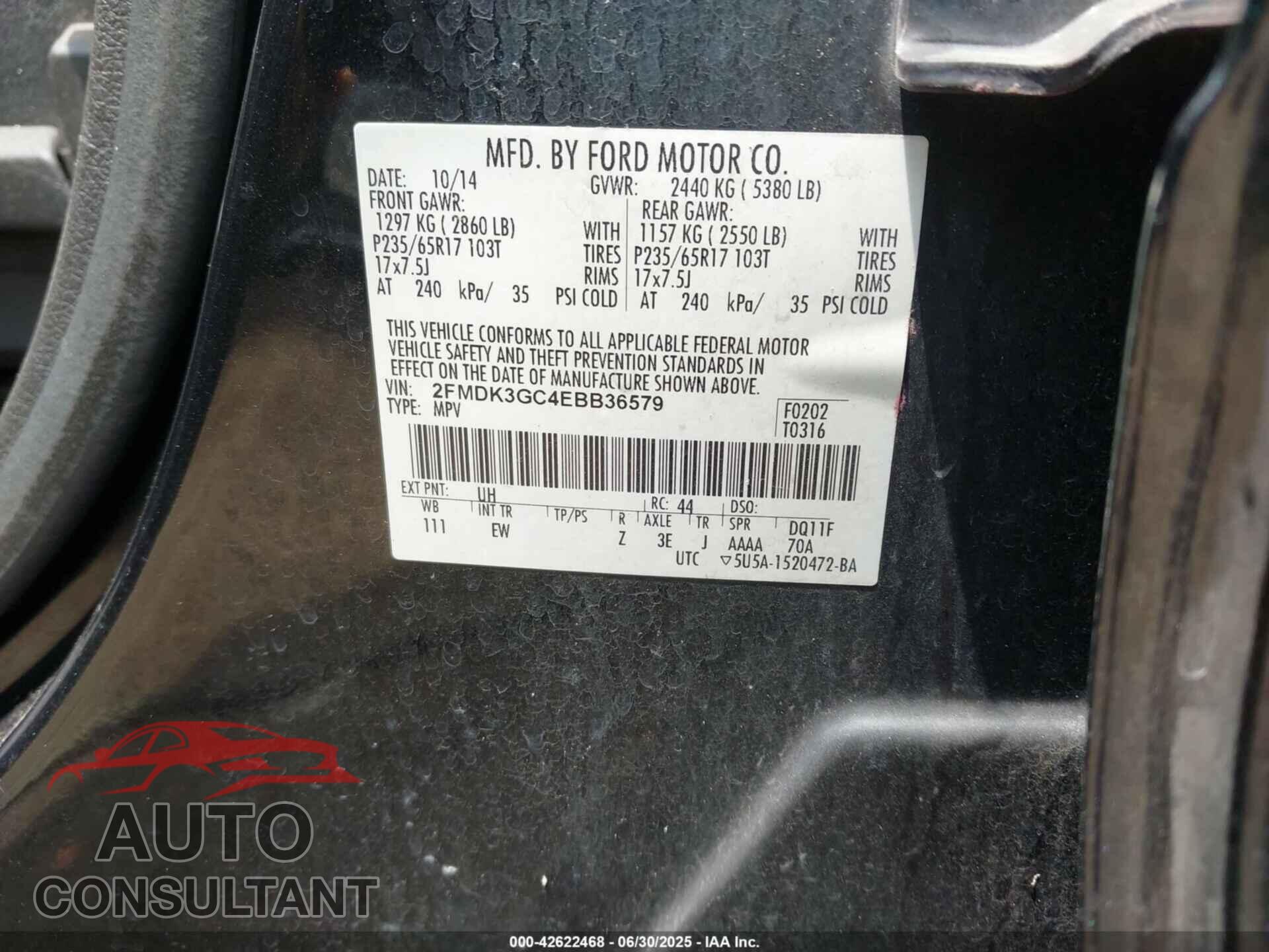 FORD EDGE 2014 - 2FMDK3GC4EBB36579