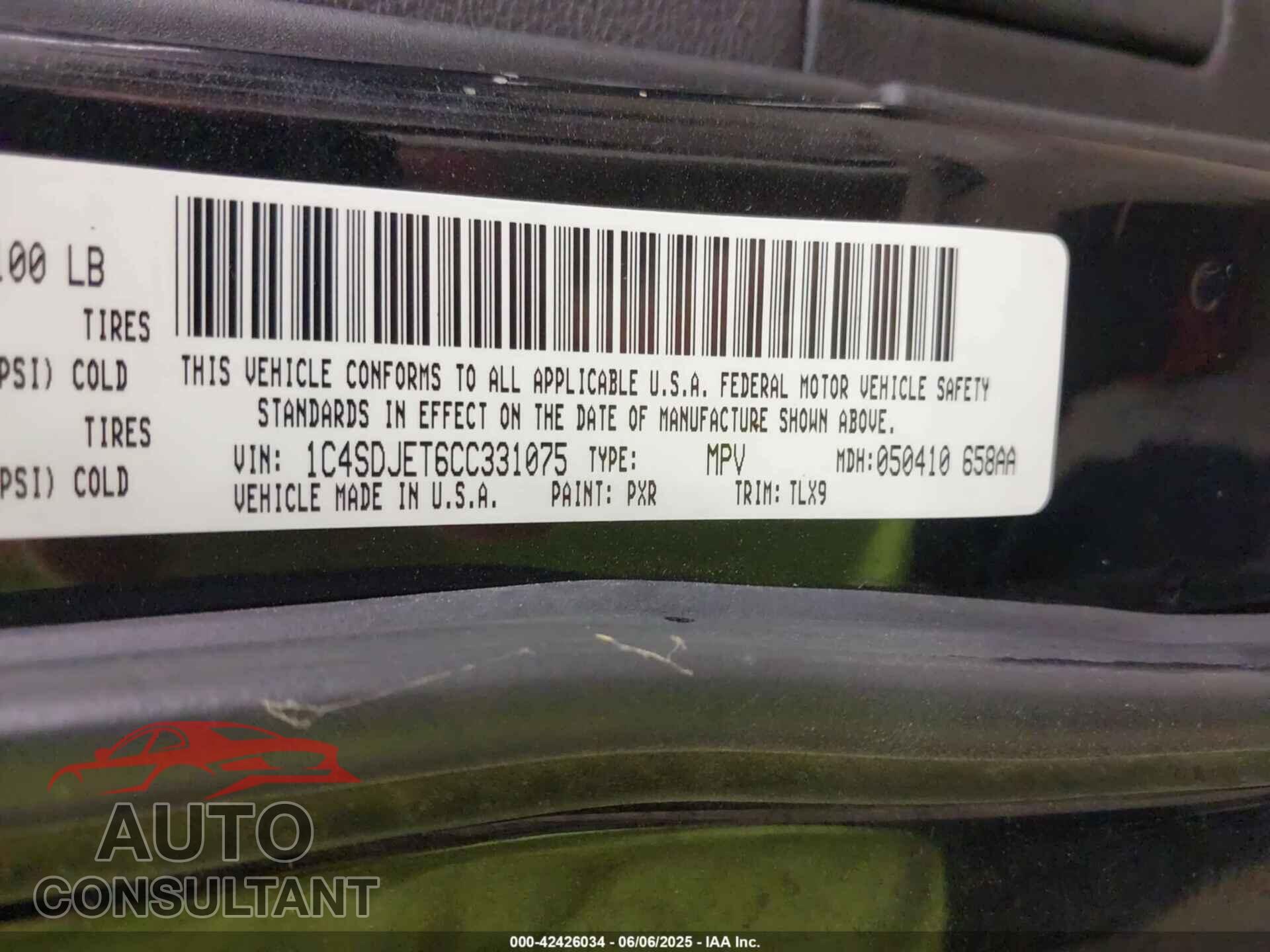DODGE DURANGO 2012 - 1C4SDJET6CC331075
