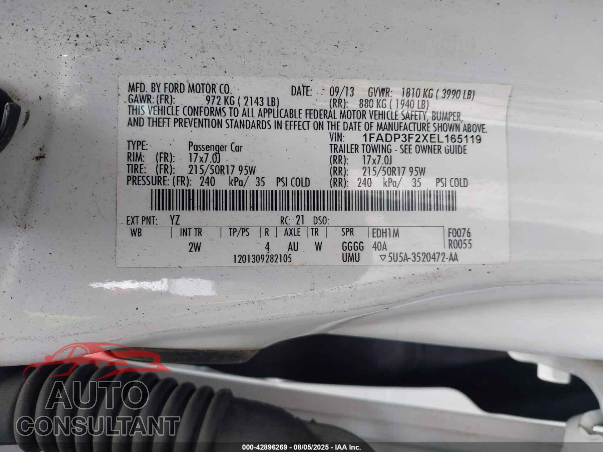 FORD FOCUS 2014 - 1FADP3F2XEL165119