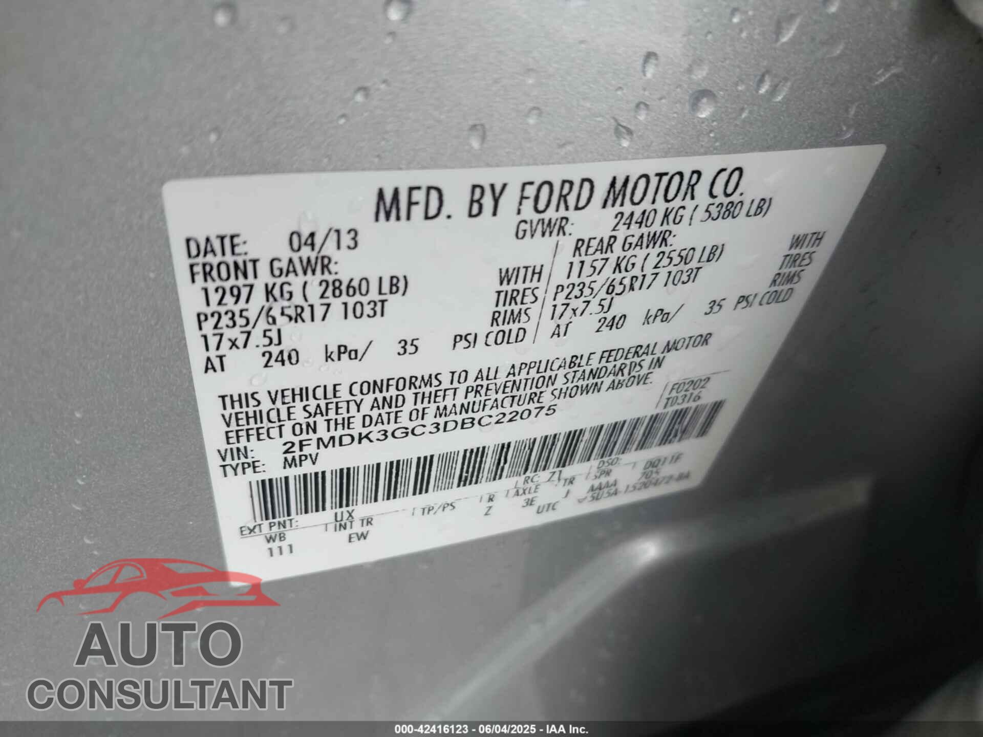 FORD EDGE 2013 - 2FMDK3GC3DBC22075