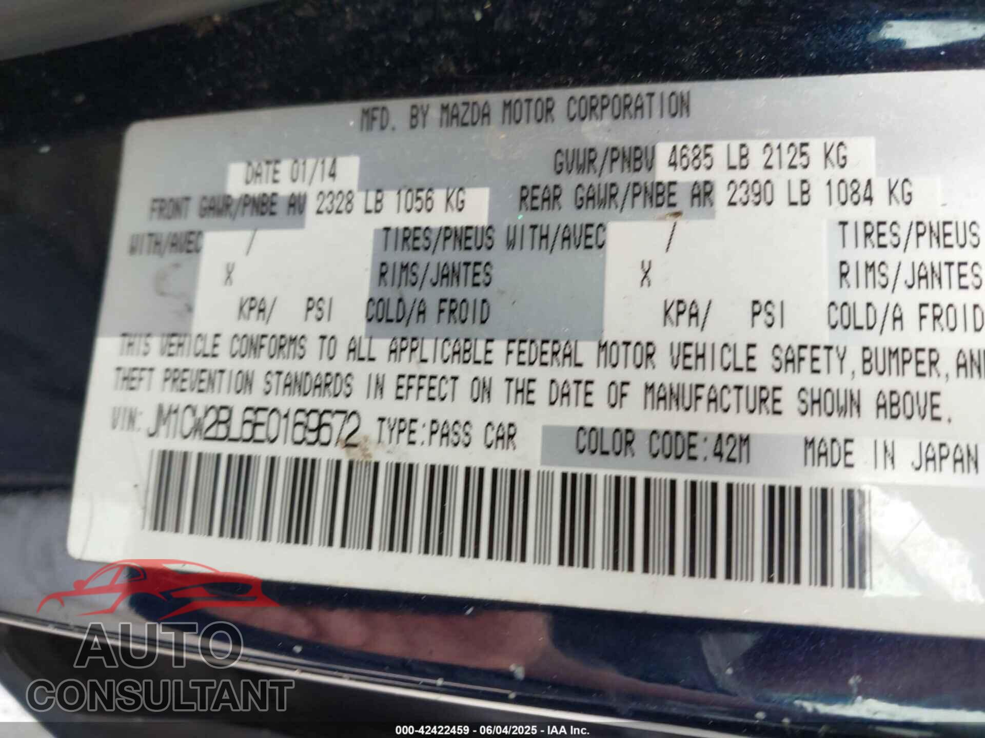 MAZDA MAZDA5 2014 - JM1CW2BL6E0169672