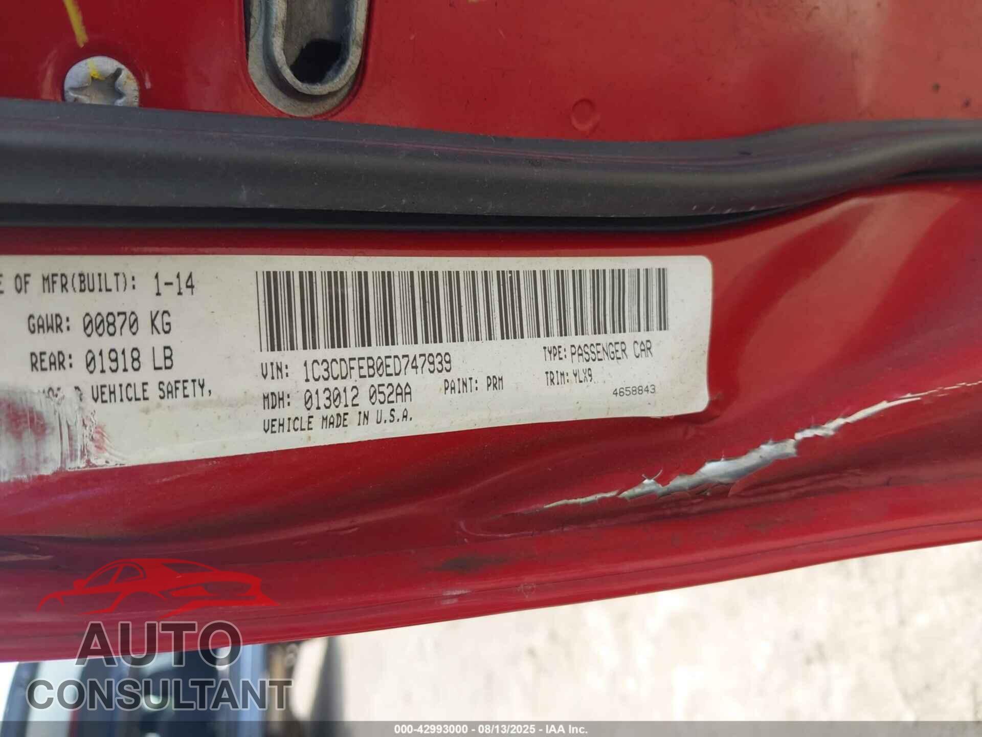 DODGE DART 2014 - 1C3CDFEB0ED747939