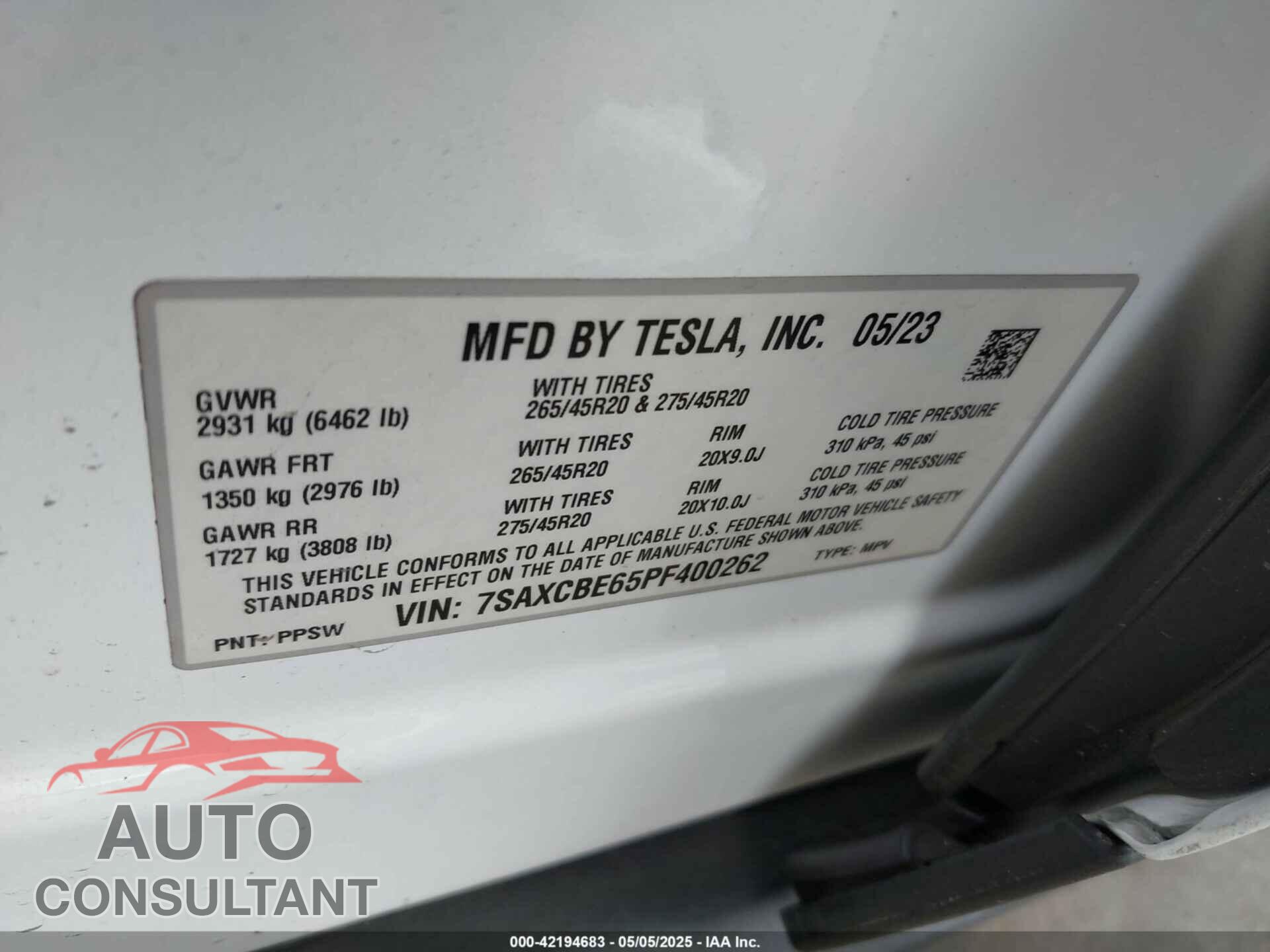 TESLA MODEL X 2023 - 7SAXCBE65PF400262