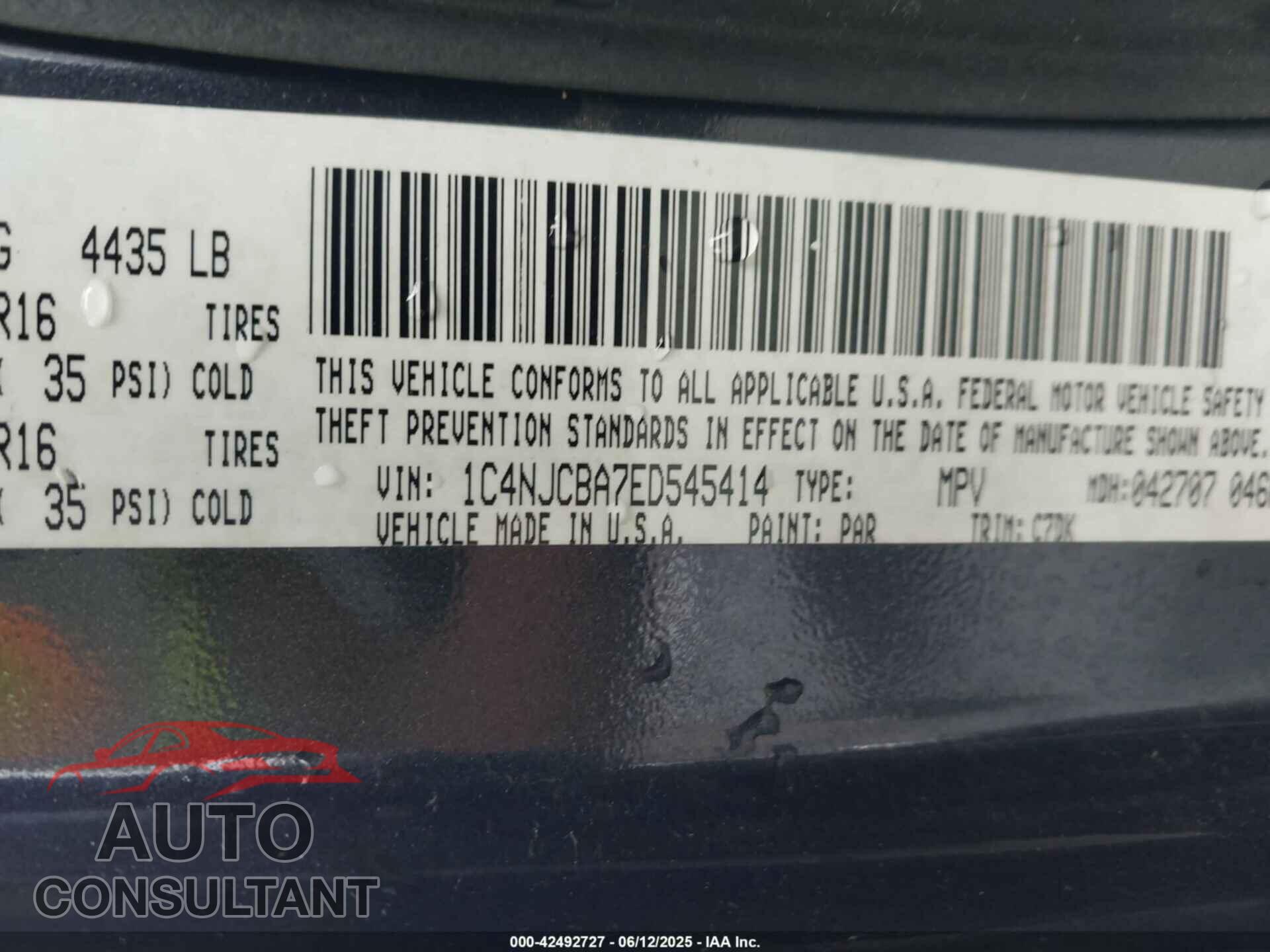 JEEP COMPASS 2014 - 1C4NJCBA7ED545414