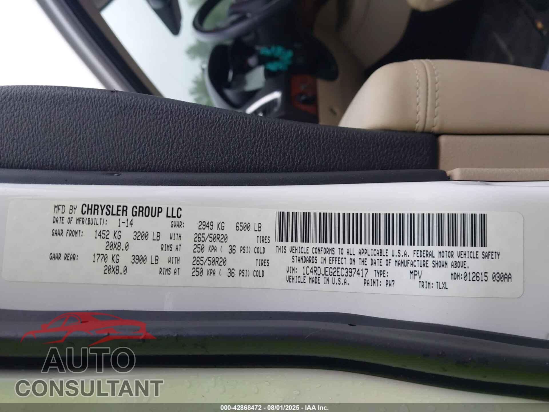 DODGE DURANGO 2014 - 1C4RDJEG2EC397417