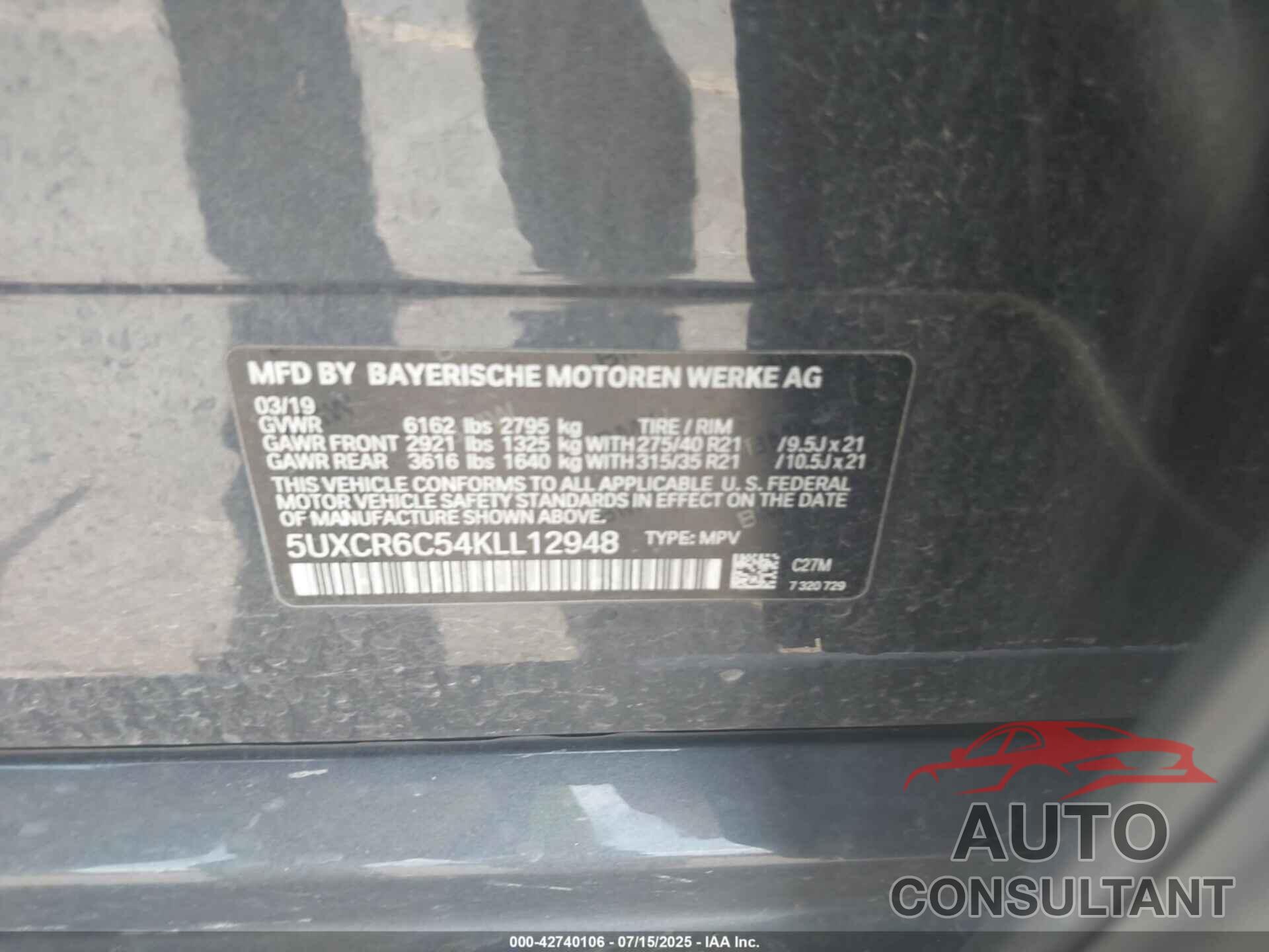 BMW X5 2019 - 5UXCR6C54KLL12948
