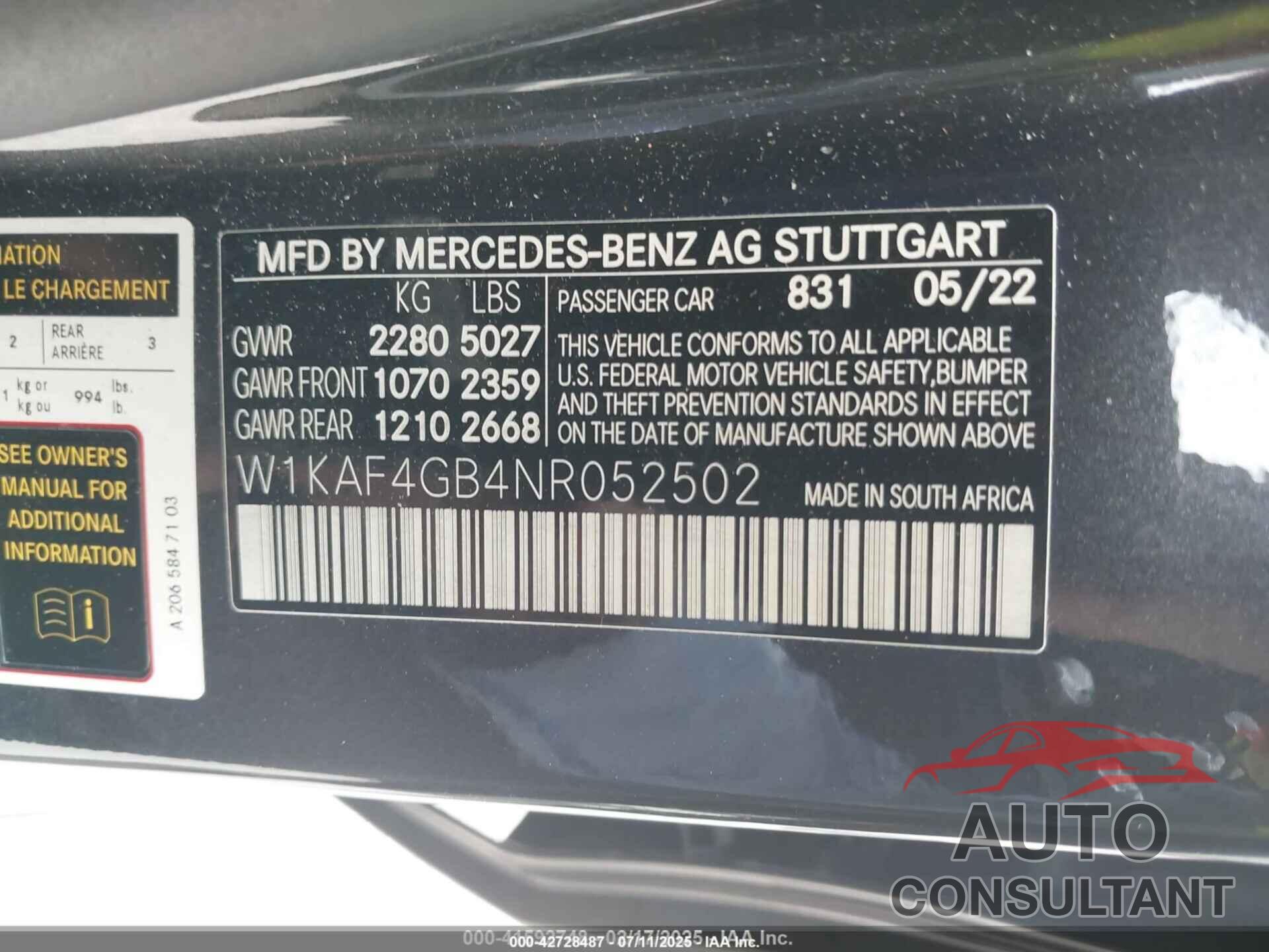 MERCEDES-BENZ C 300 2022 - W1KAF4GB4NR052502