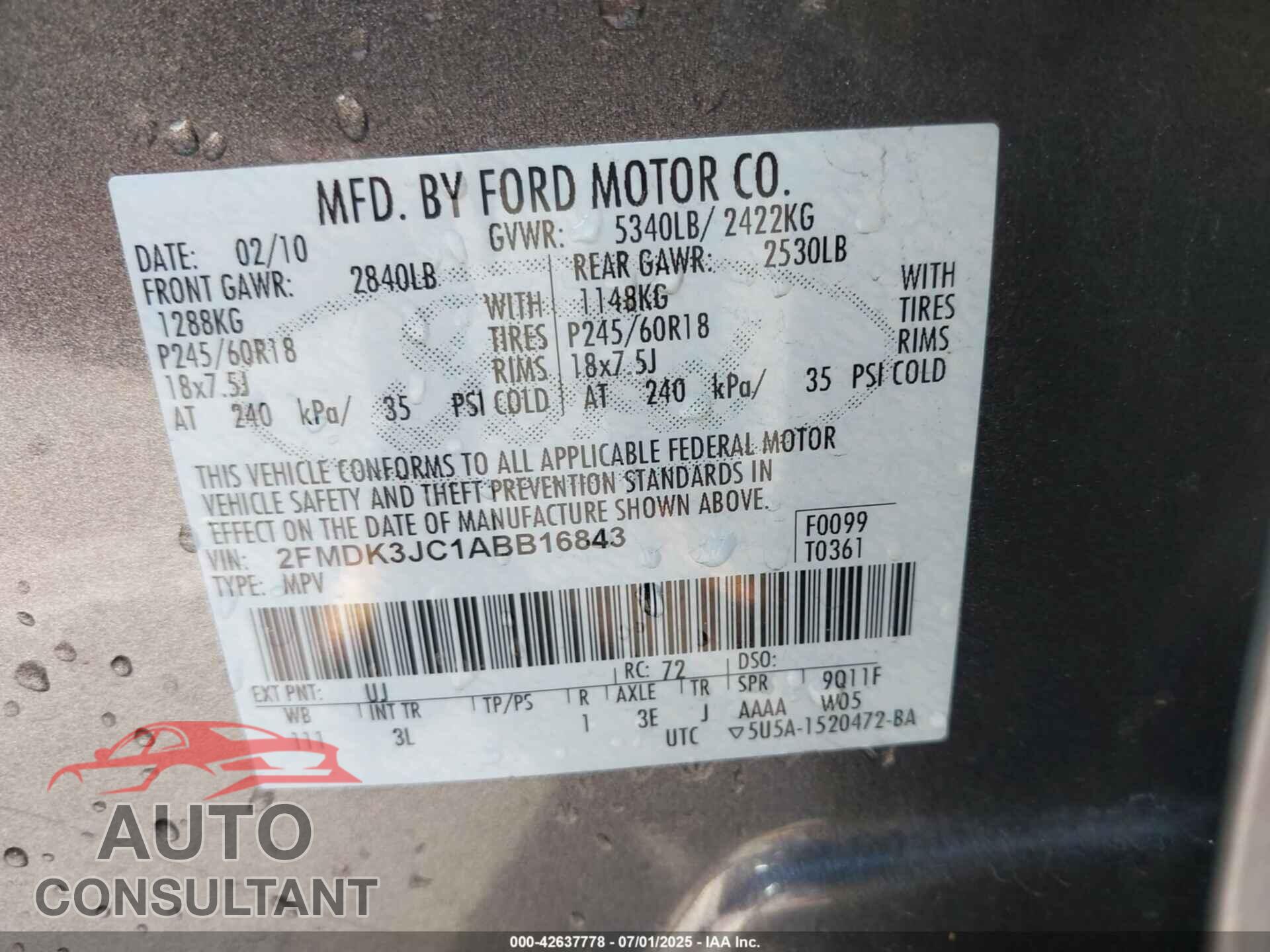 FORD EDGE 2010 - 2FMDK3JC1ABB16843