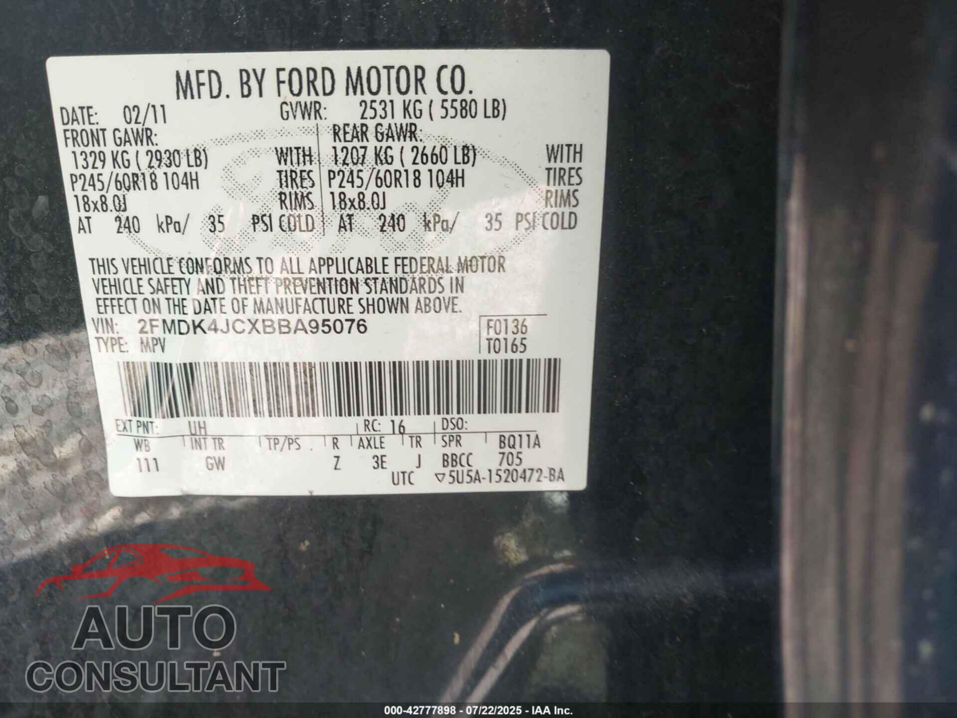 FORD EDGE 2011 - 2FMDK4JCXBBA95076