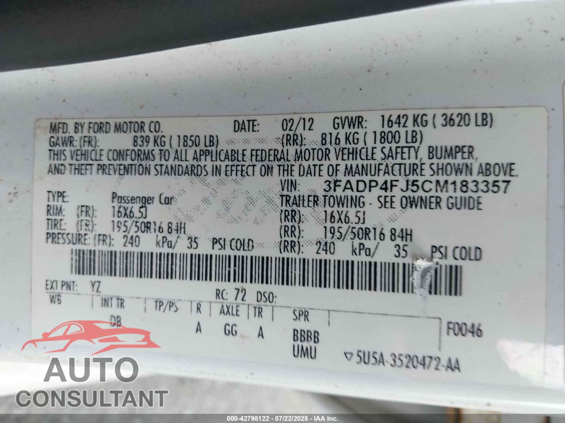 FORD FIESTA 2012 - 3FADP4FJ5CM183357