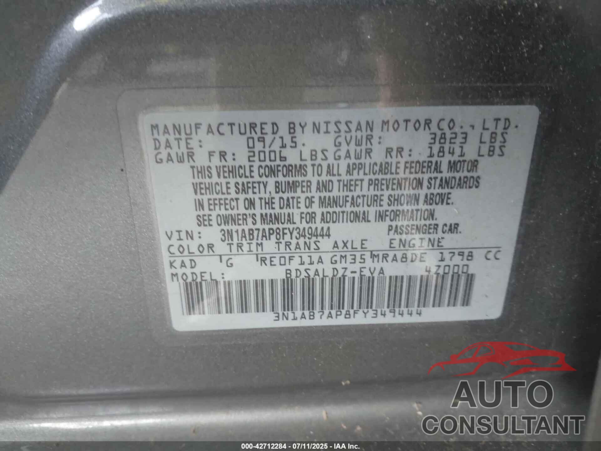 NISSAN SENTRA 2015 - 3N1AB7AP8FY349444