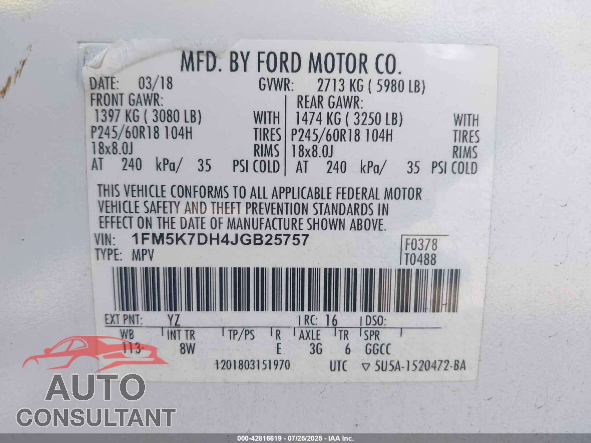 FORD EXPLORER 2018 - 1FM5K7DH4JGB25757