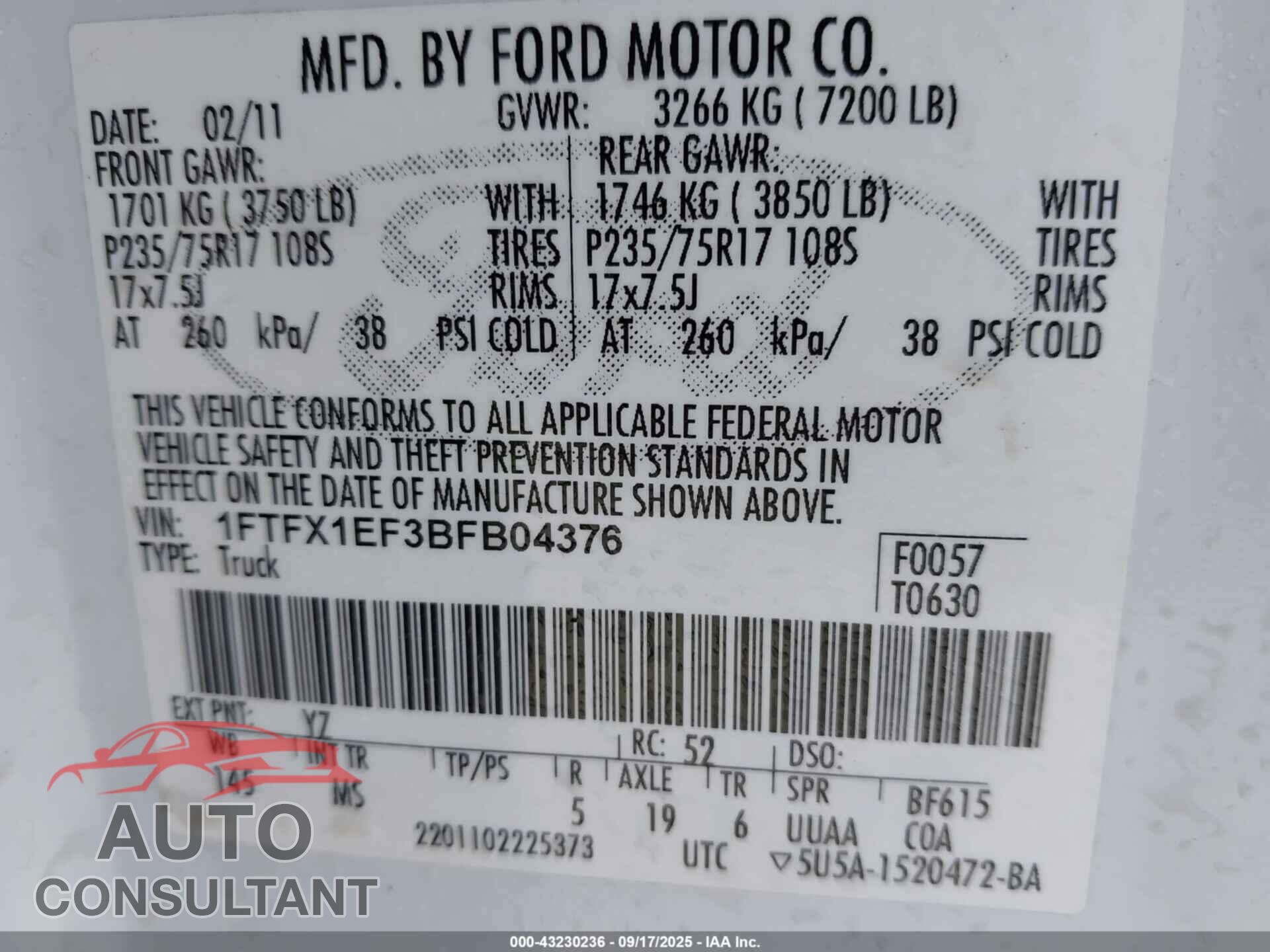 FORD F-150 2011 - 1FTFX1EF3BFB04376