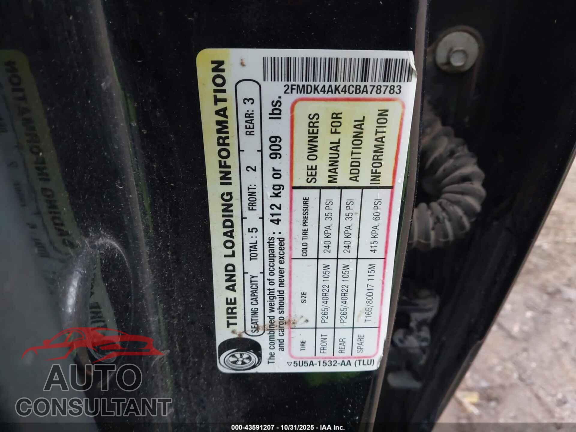 FORD EDGE 2012 - 2FMDK4AK4CBA78783