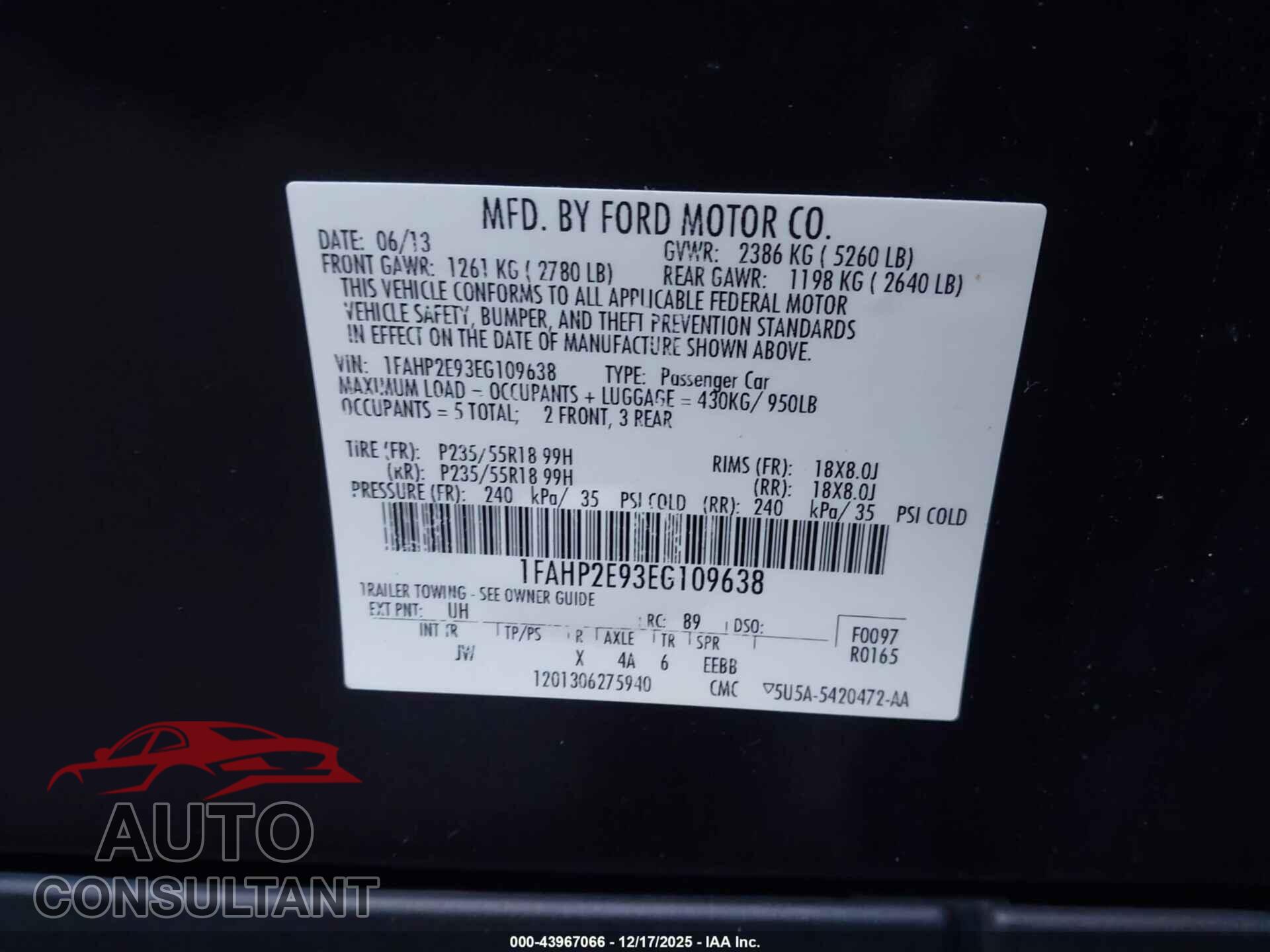 FORD TAURUS 2014 - 1EAHP2E93EG109638