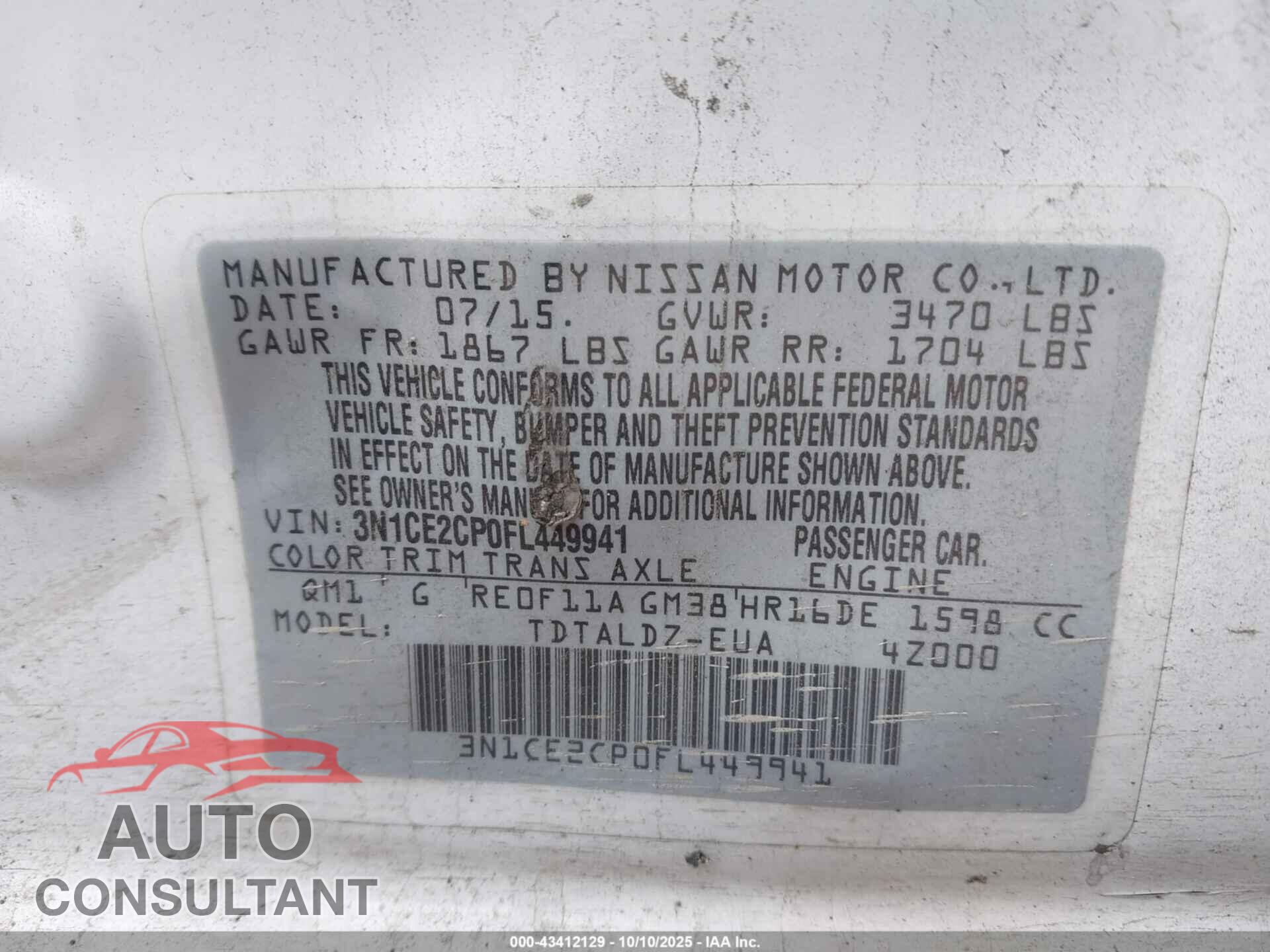 NISSAN VERSA NOTE 2015 - 3N1CE2CP0FL449941