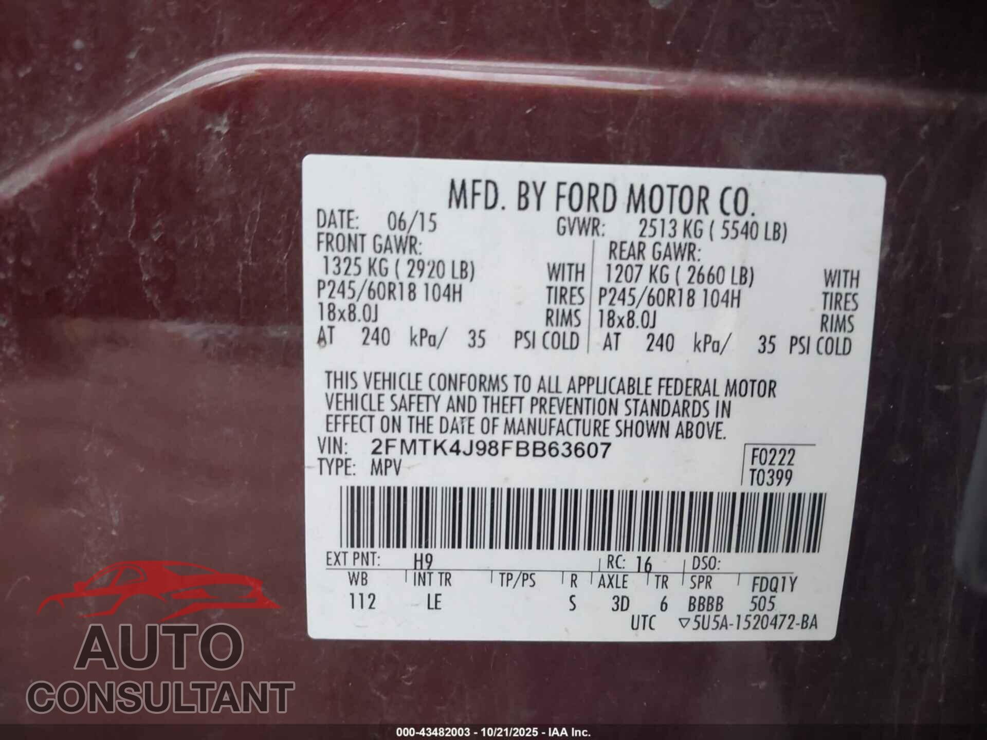 FORD EDGE 2015 - 2FMTK4J98FBB63607