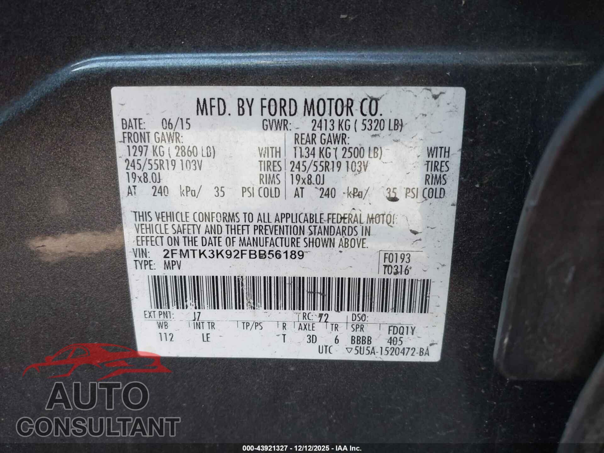 FORD EDGE 2015 - 2FMTK3K92FBB56189