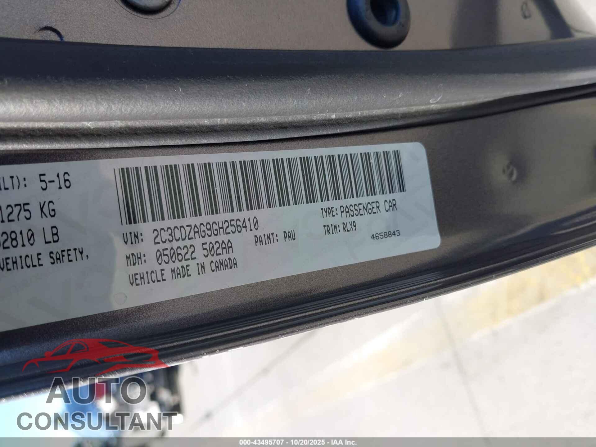 DODGE CHALLENGER 2016 - 2C3CDZAG9GH256410