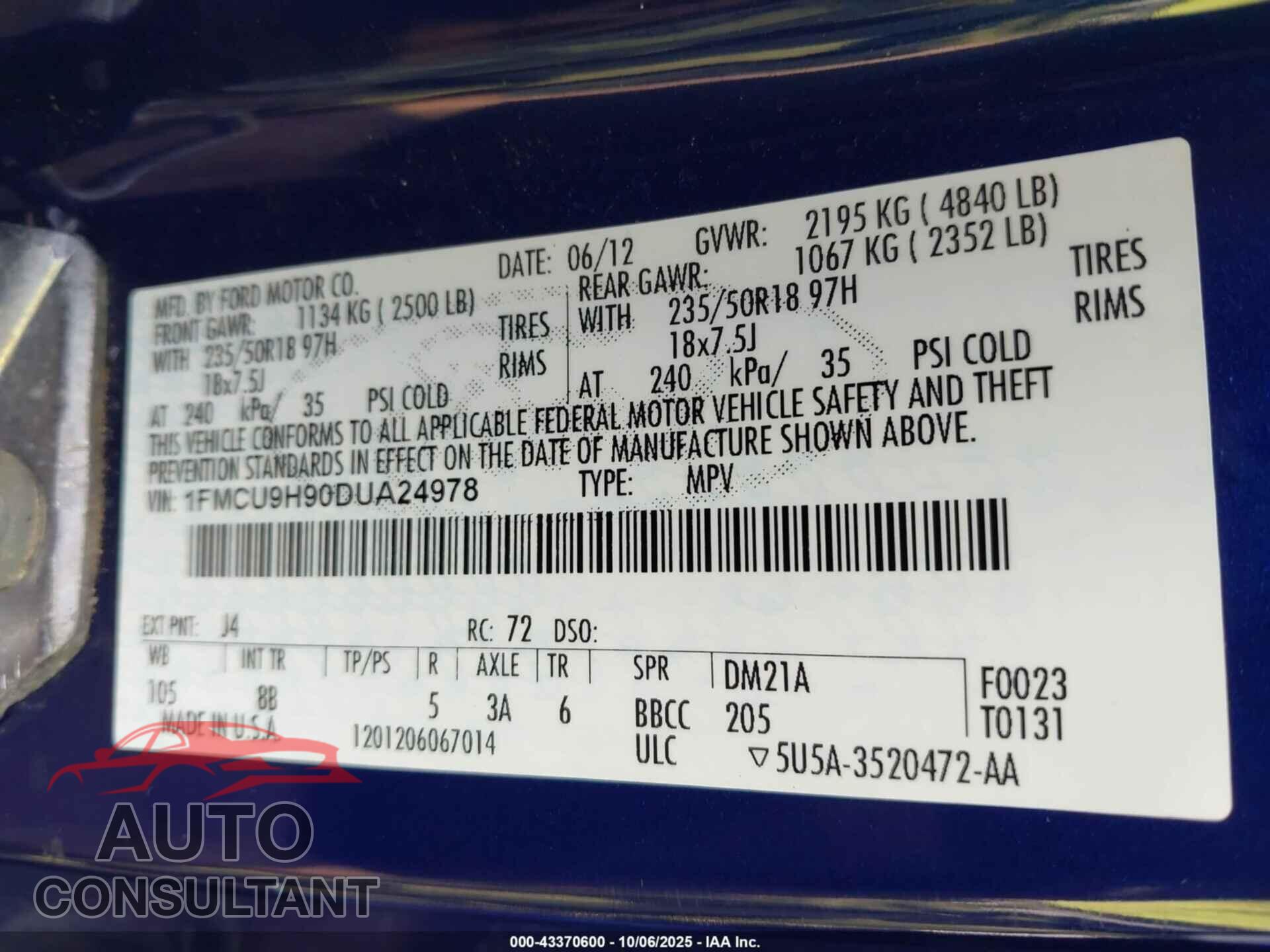 FORD ESCAPE 2013 - 1FMCU9H90DUA24978
