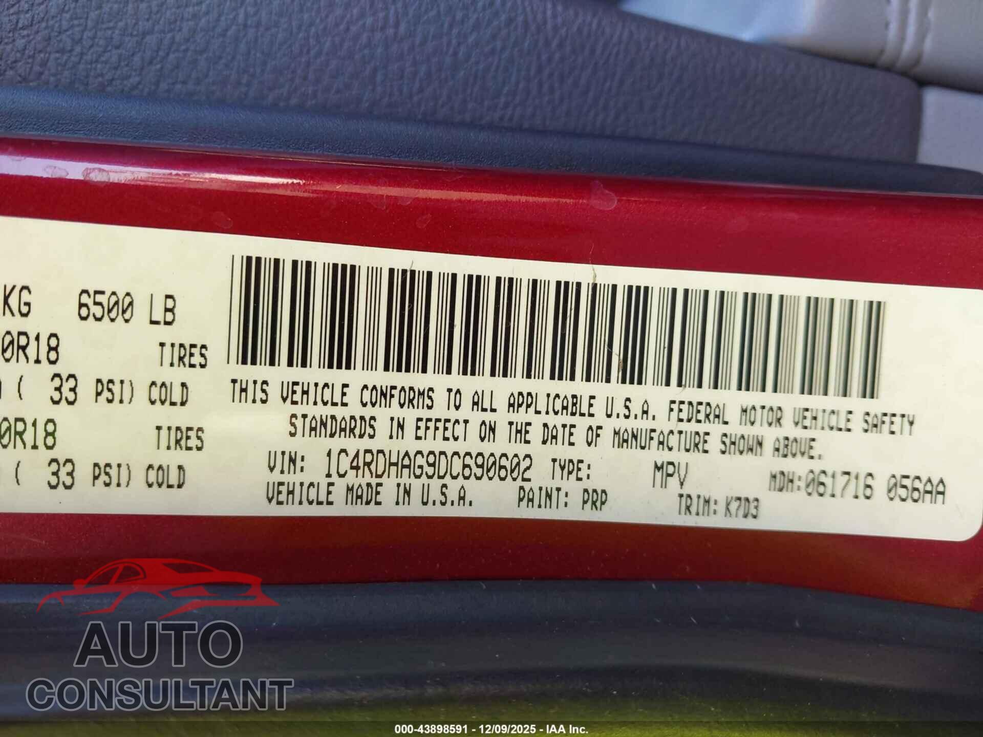 DODGE DURANGO 2013 - 1C4RDHAG9DC690602