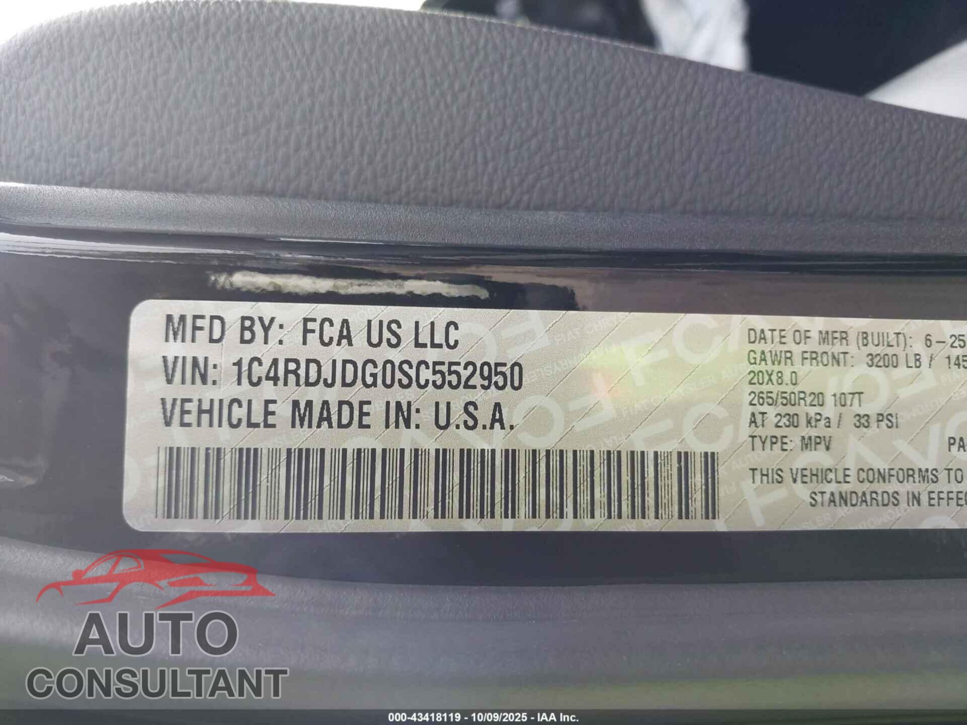 DODGE DURANGO 2025 - 1C4RDJDG0SC552950