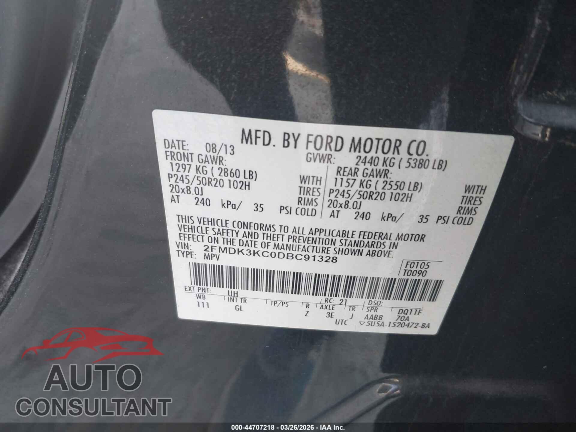 FORD EDGE 2013 - 2FMDK3KC0DBC91328