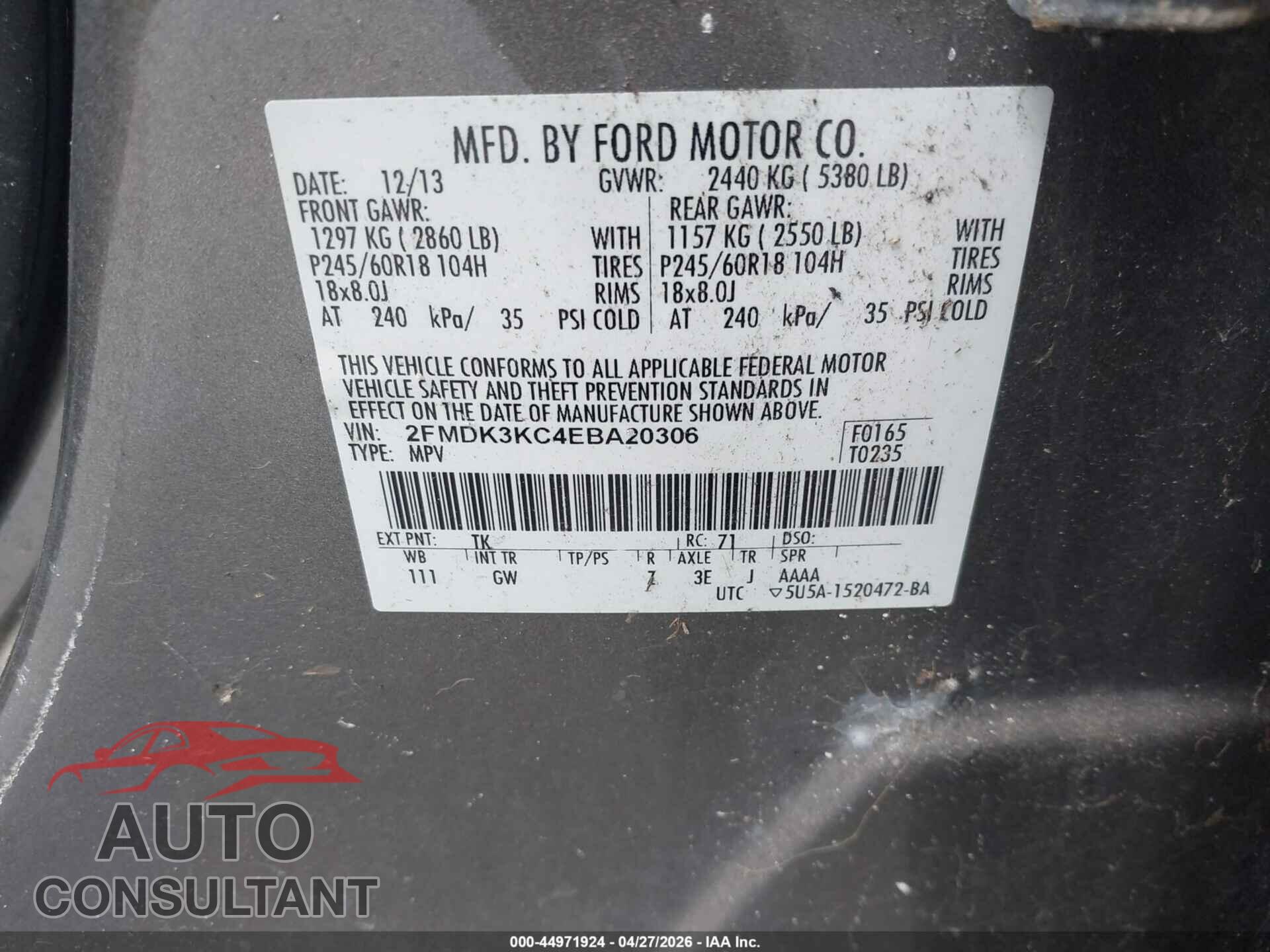 FORD EDGE 2014 - 2FMDK3KC4EBA20306
