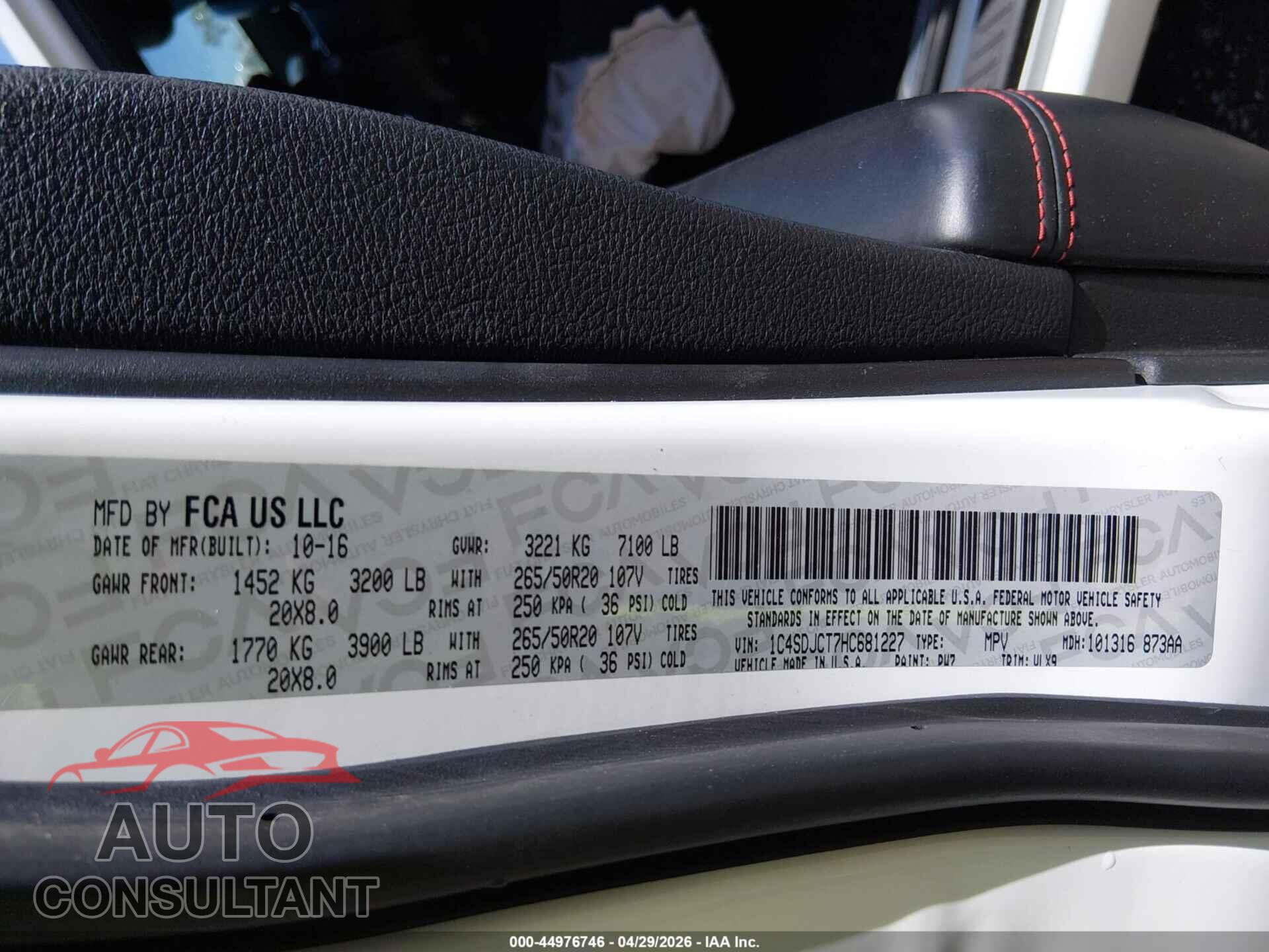 DODGE DURANGO 2017 - 1C4SDJCT7HC681227