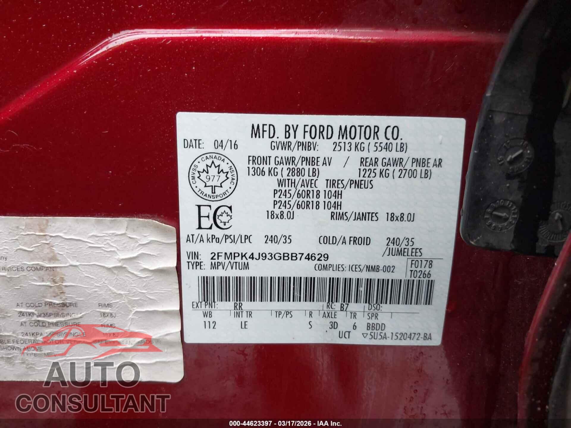 FORD EDGE 2016 - 2FMPK4J93GBB74629