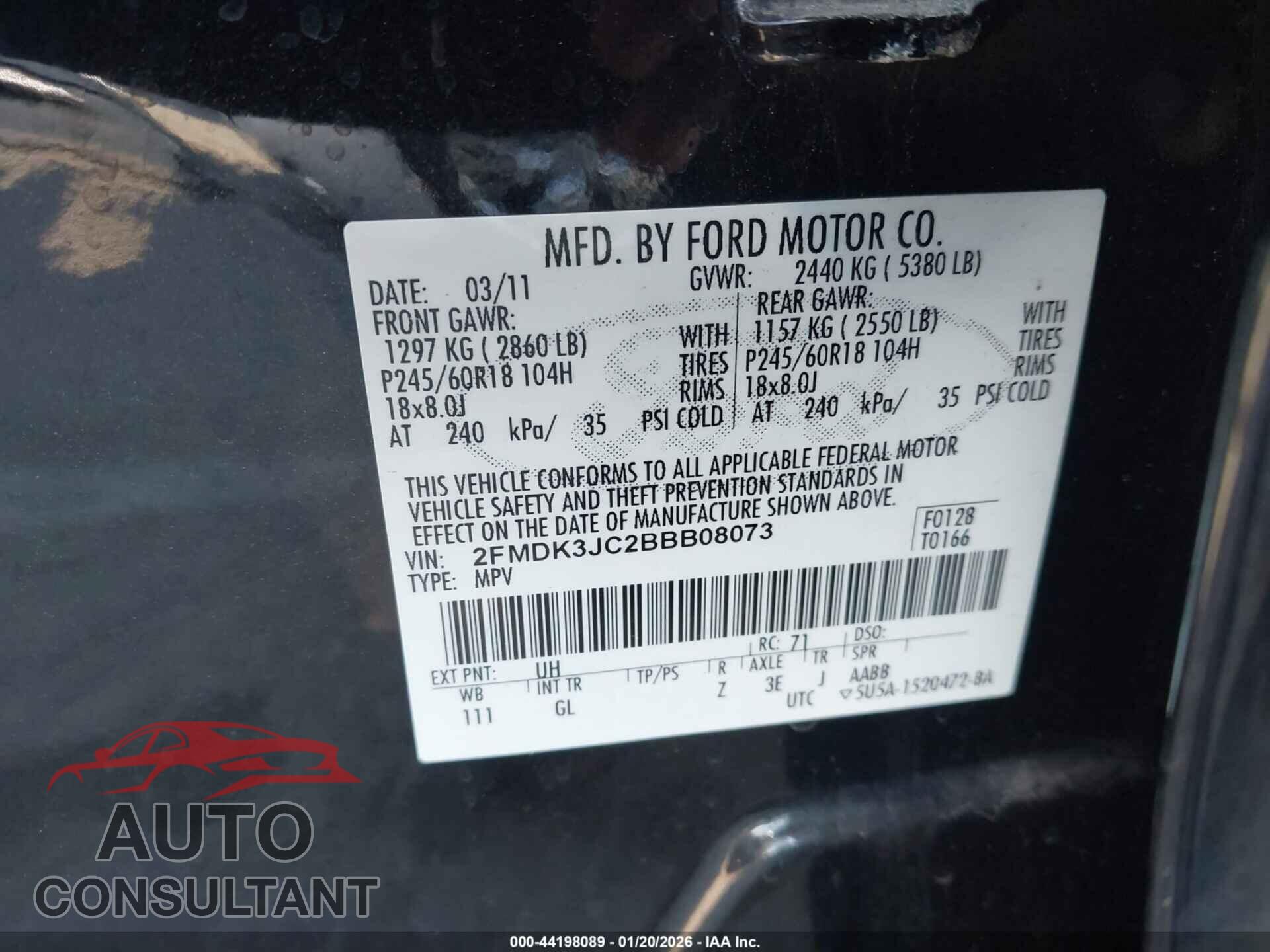 FORD EDGE 2011 - 2FMDK3JC2BBB08073