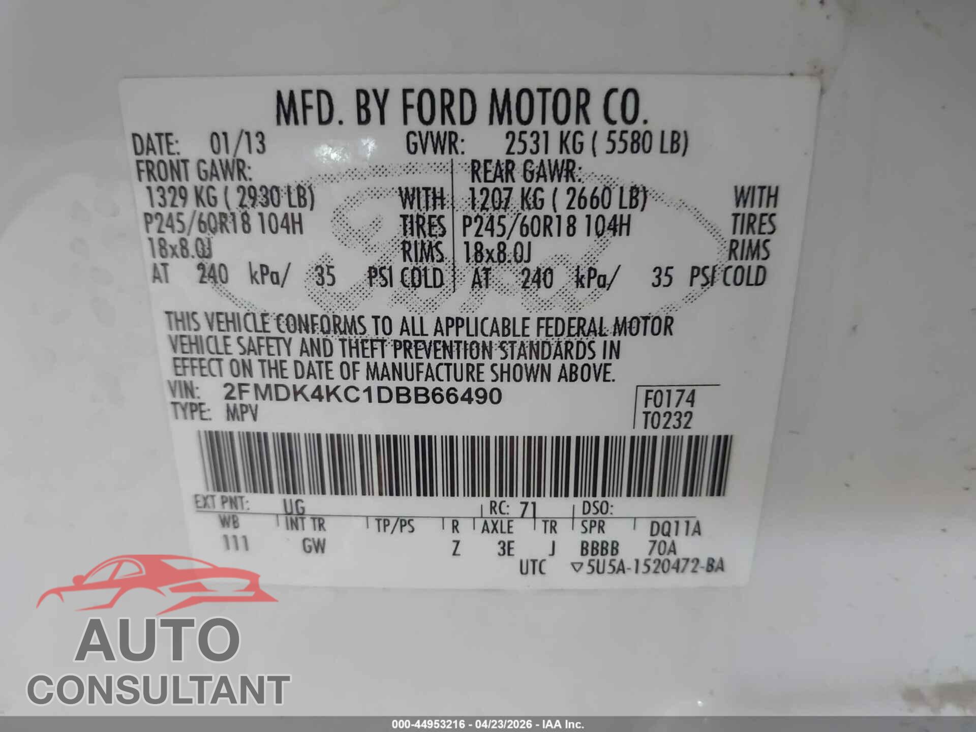 FORD EDGE 2013 - 2FMDK4KC1DBB66490