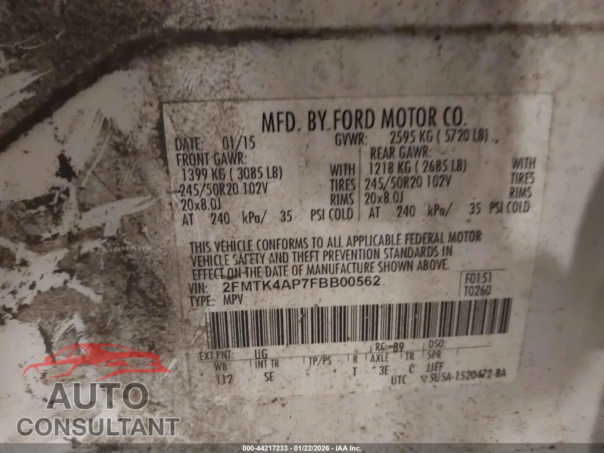FORD EDGE 2015 - 2FMTK4AP7FBB00562