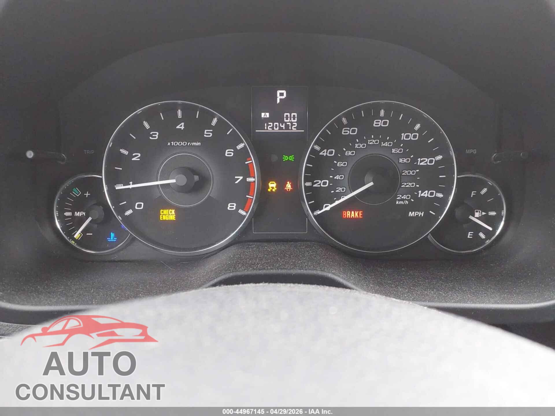 SUBARU OUTBACK 2012 - 4S4BRBCC4C3296154